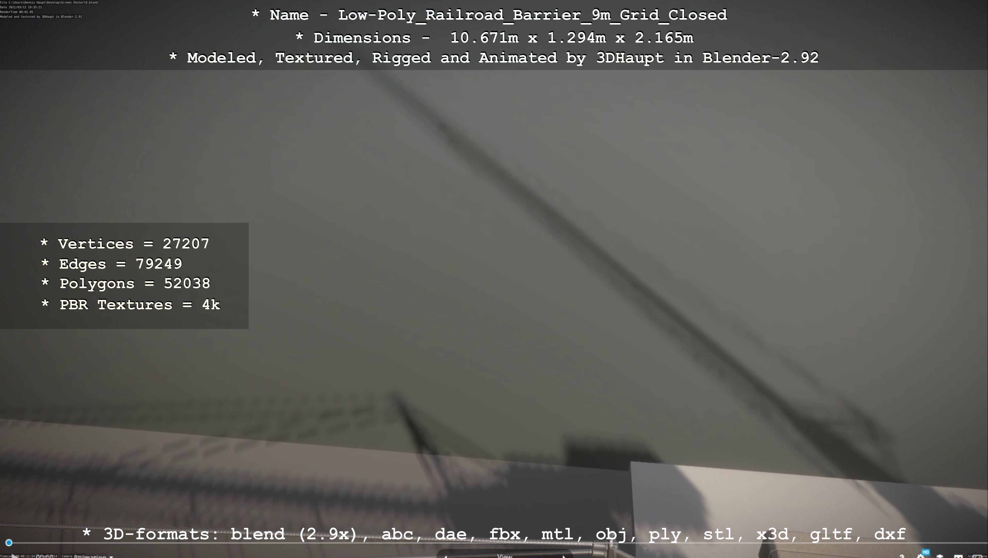 Low-Poly Railroad Barrier 9m with Protective Grid Low-poly 3D model_70