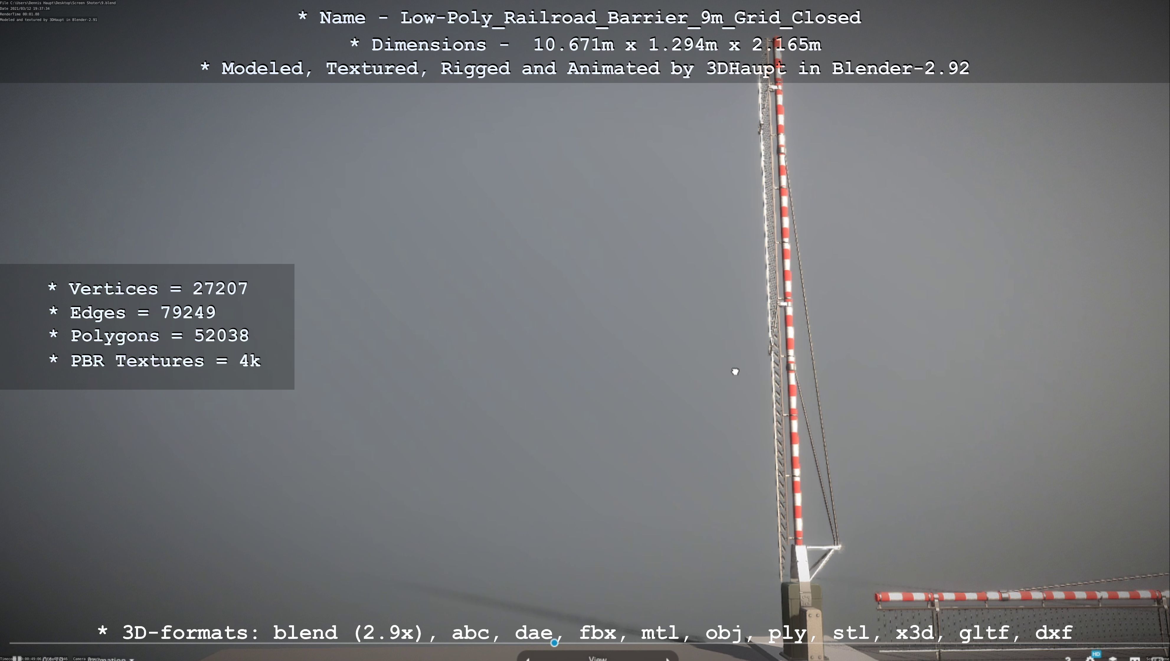 Low-Poly Railroad Barrier 9m with Protective Grid Low-poly 3D model_113
