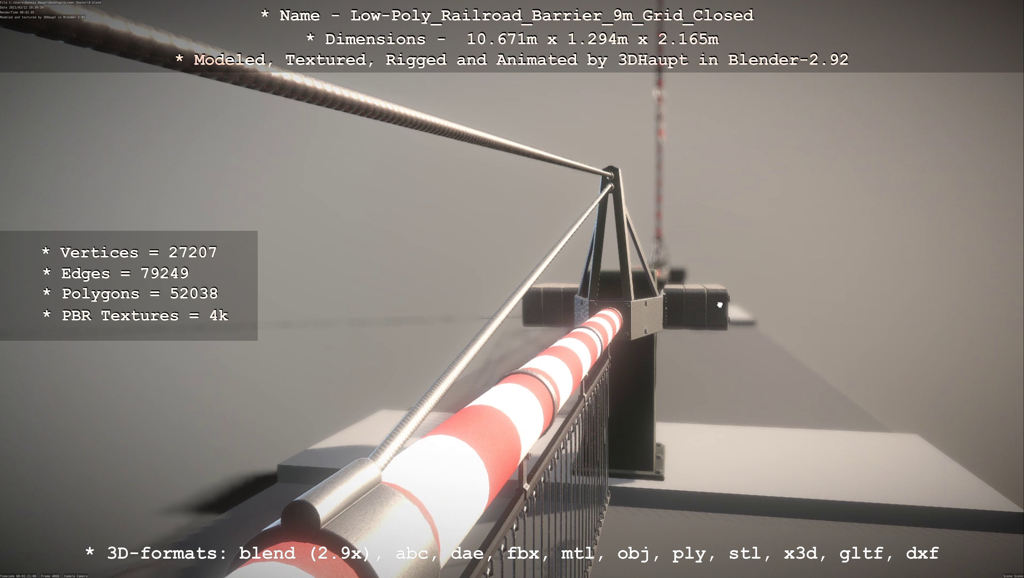 Low-Poly Railroad Barrier 9m with Protective Grid Low-poly 3D model_55