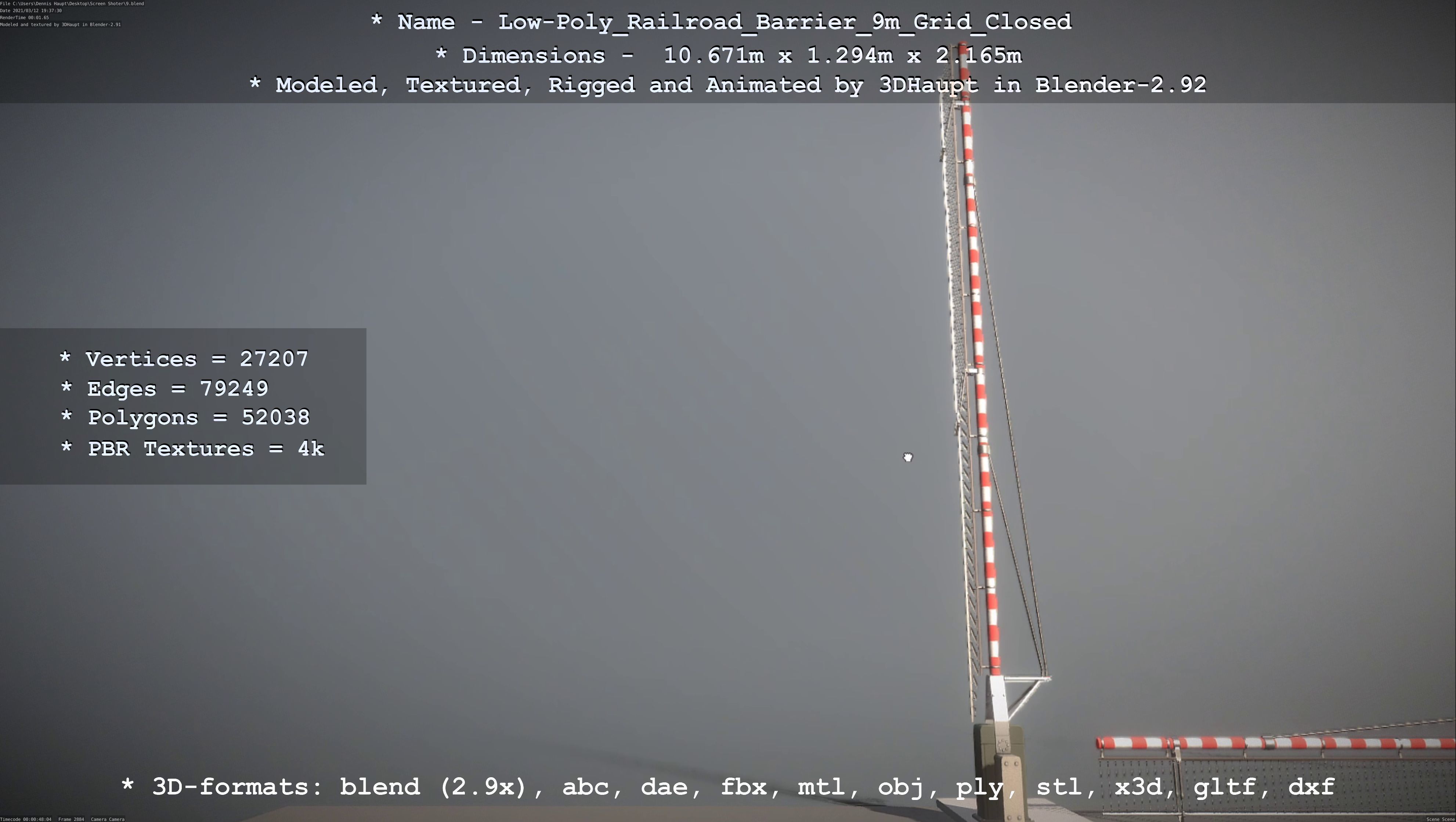 Low-Poly Railroad Barrier 9m with Protective Grid Low-poly 3D model_111