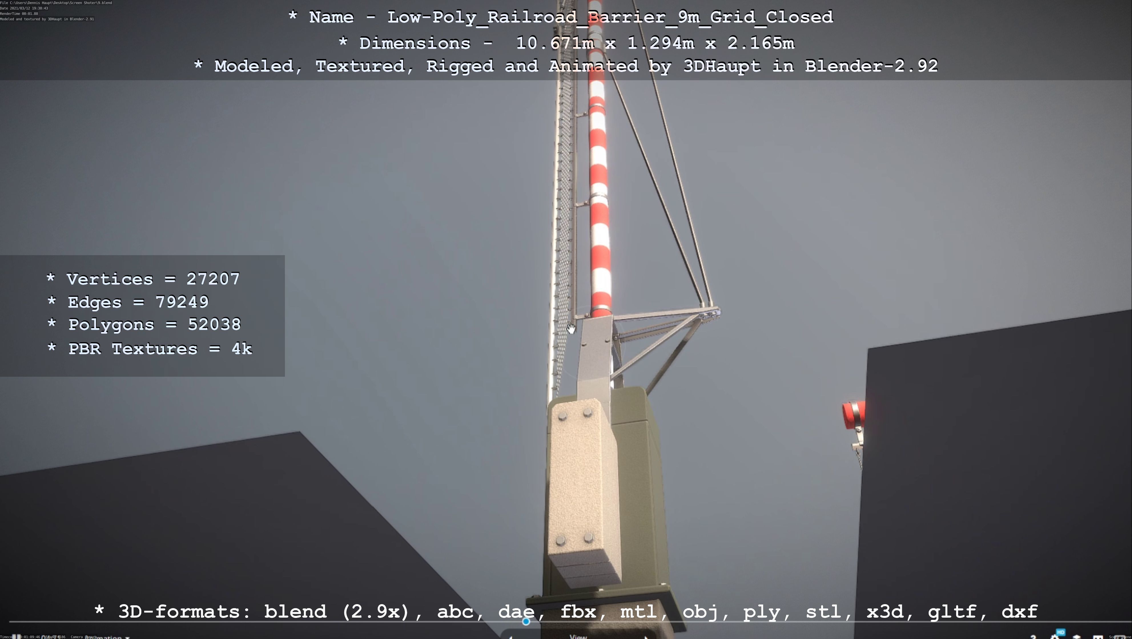 Low-Poly Railroad Barrier 9m with Protective Grid Low-poly 3D model_34