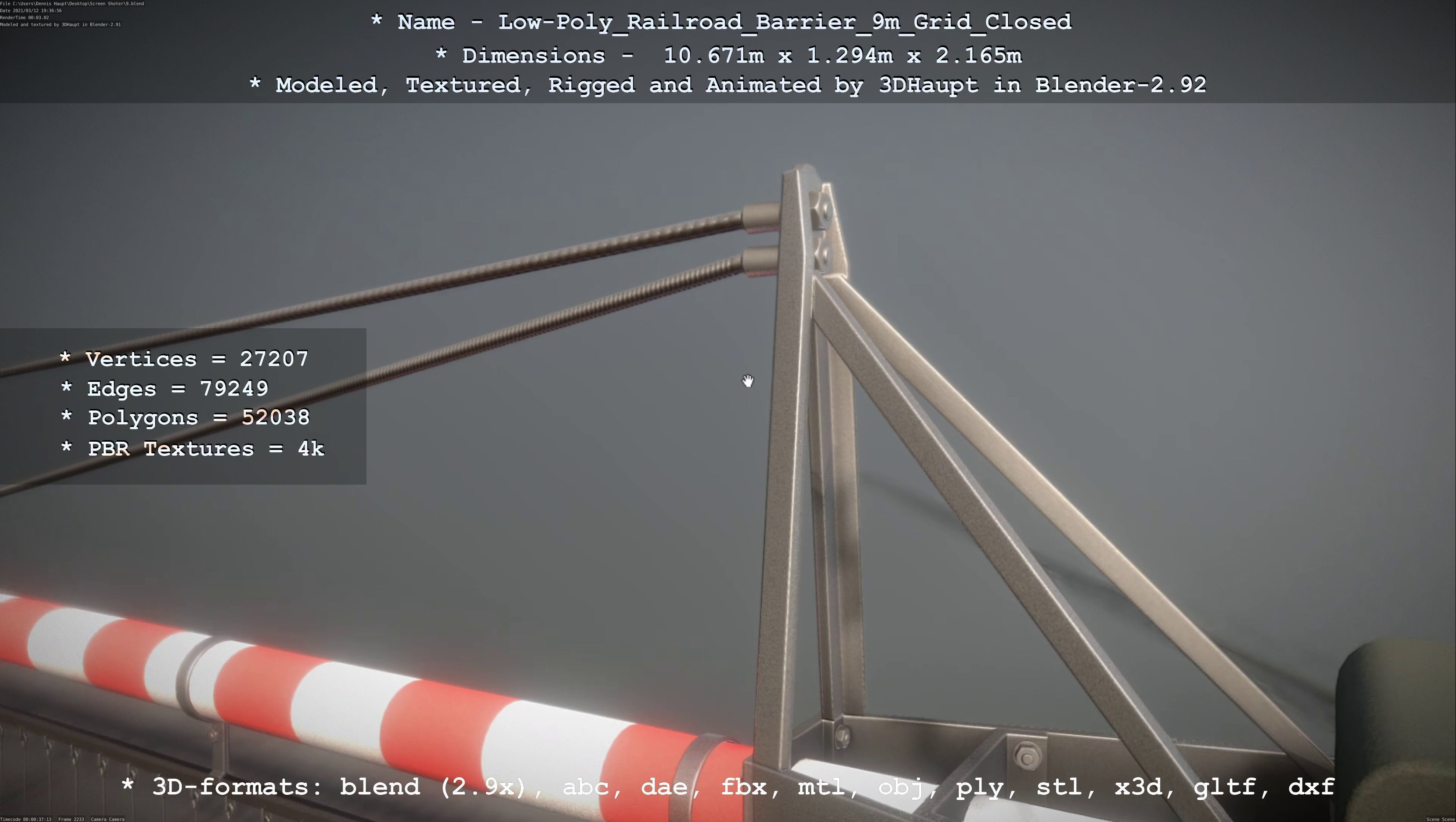 Low-Poly Railroad Barrier 9m with Protective Grid Low-poly 3D model_100