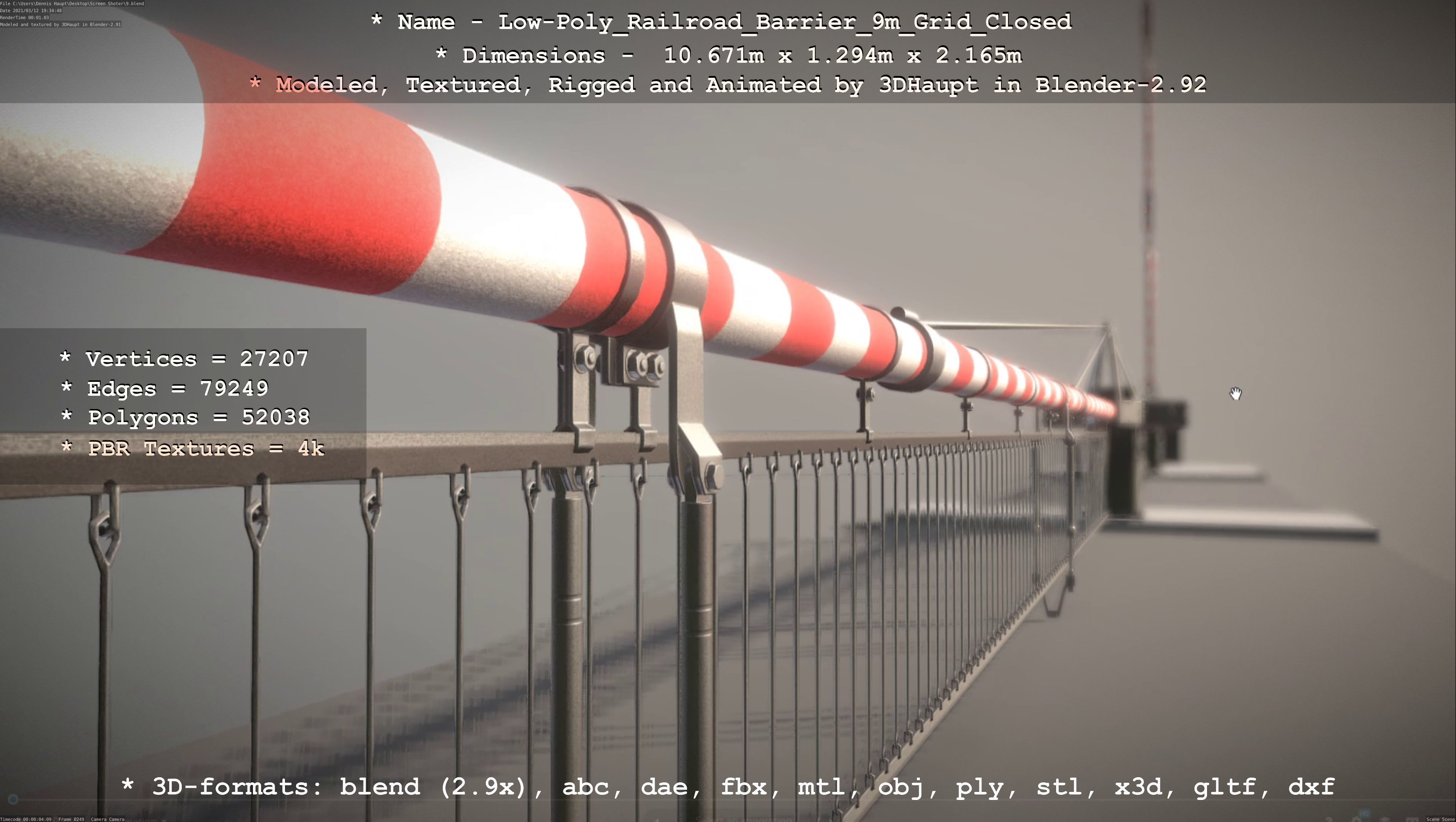 Low-Poly Railroad Barrier 9m with Protective Grid Low-poly 3D model_65