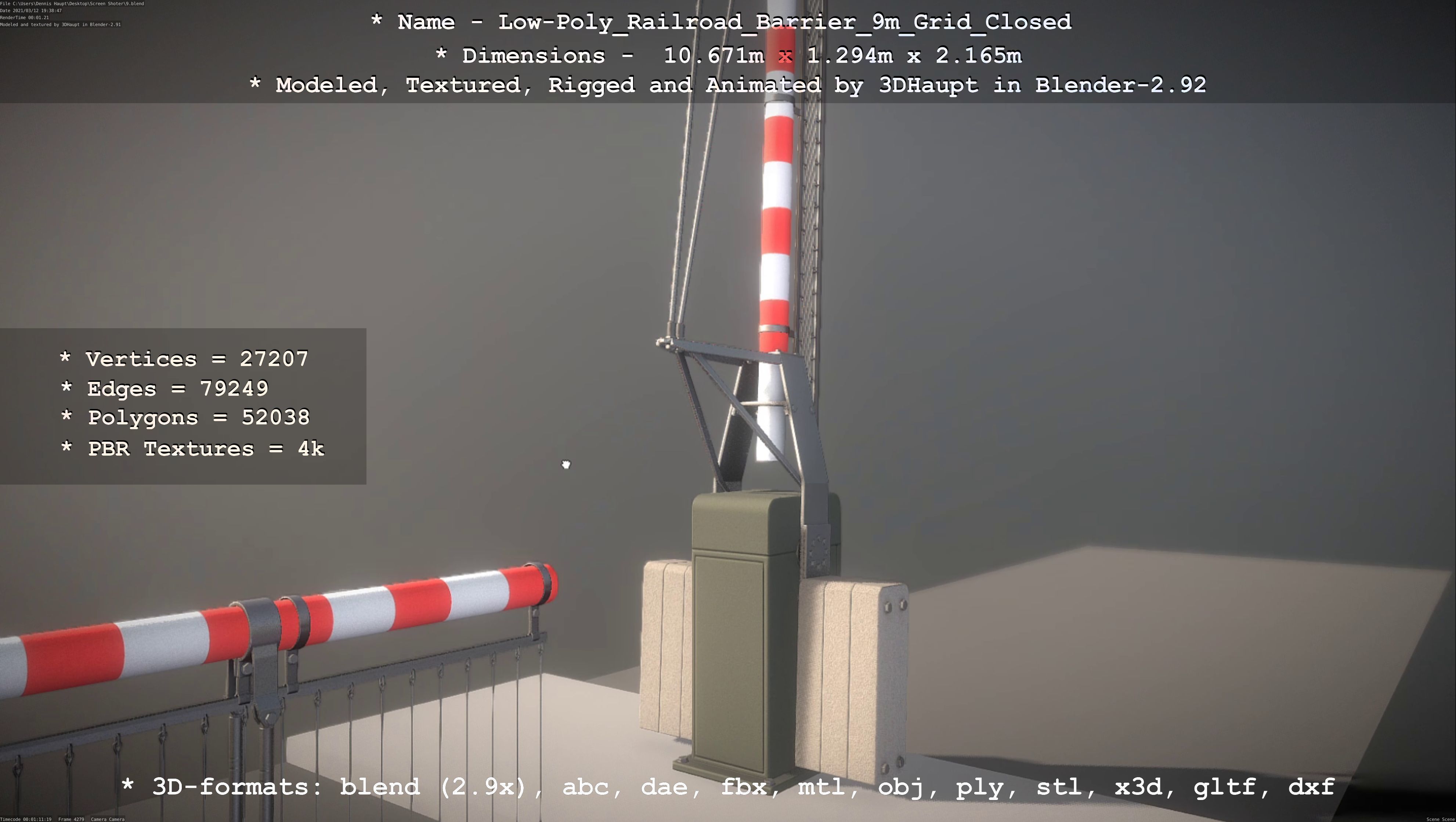 Low-Poly Railroad Barrier 9m with Protective Grid Low-poly 3D model_38