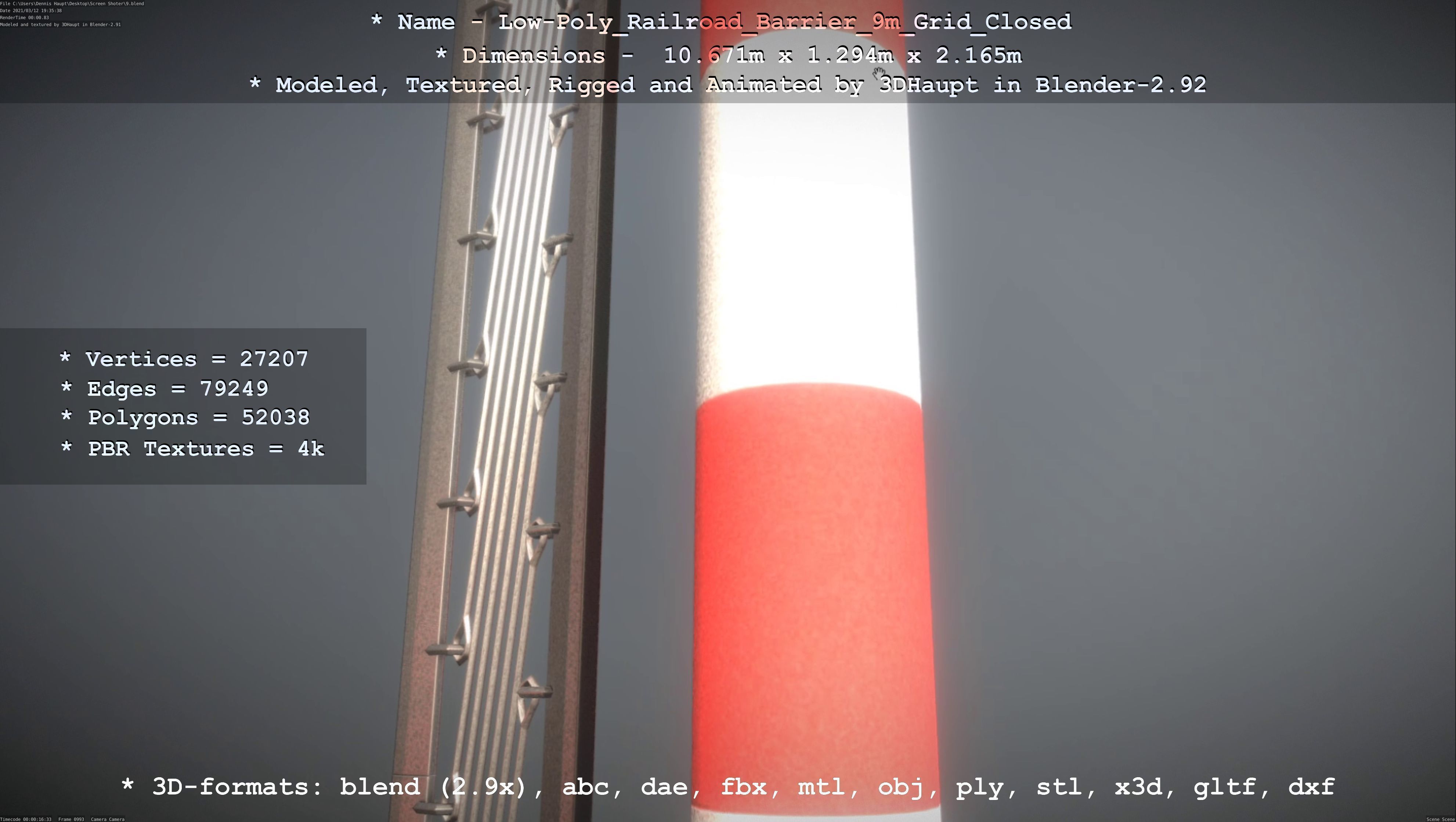 Low-Poly Railroad Barrier 9m with Protective Grid Low-poly 3D model_78