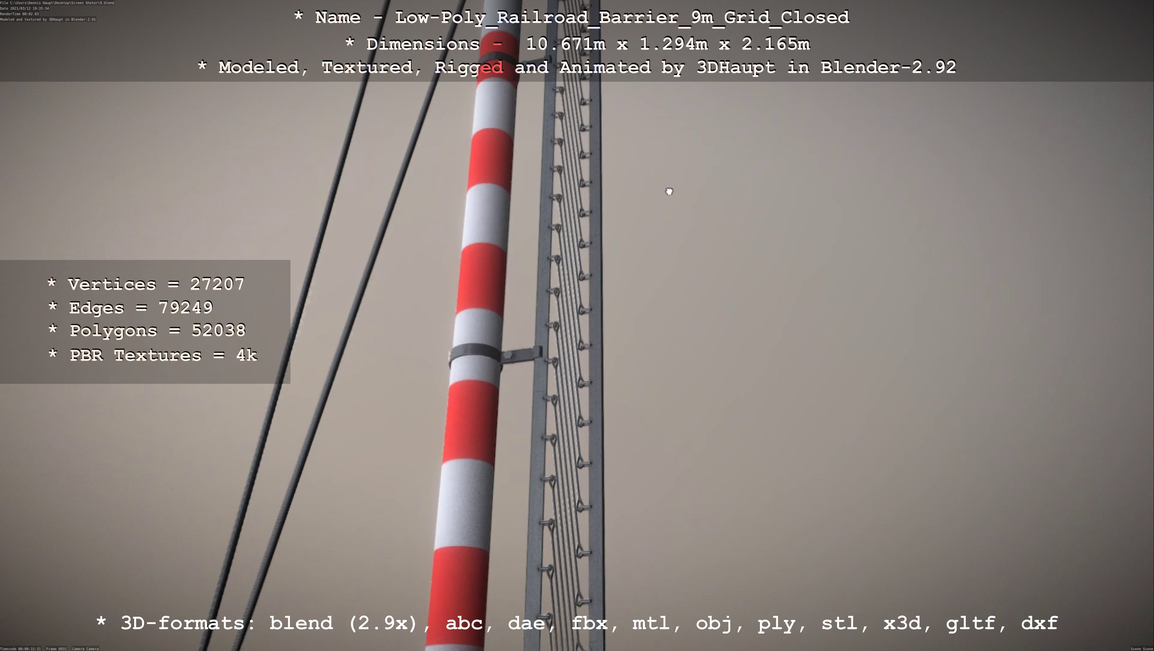 Low-Poly Railroad Barrier 9m with Protective Grid Low-poly 3D model_76