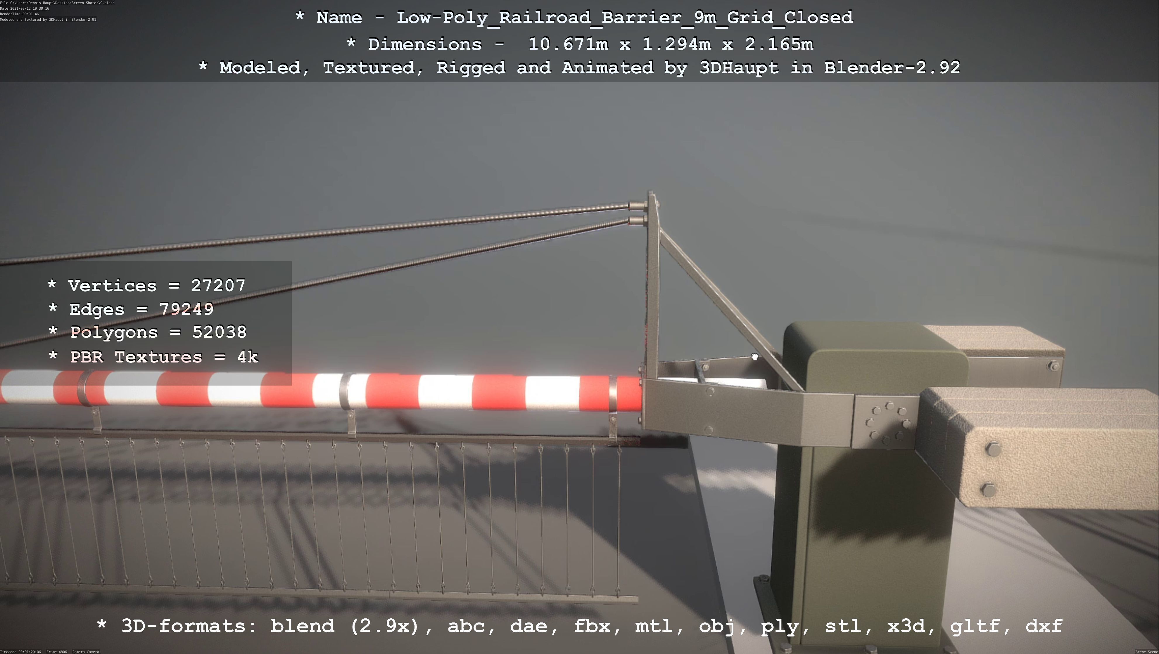 Low-Poly Railroad Barrier 9m with Protective Grid Low-poly 3D model_54