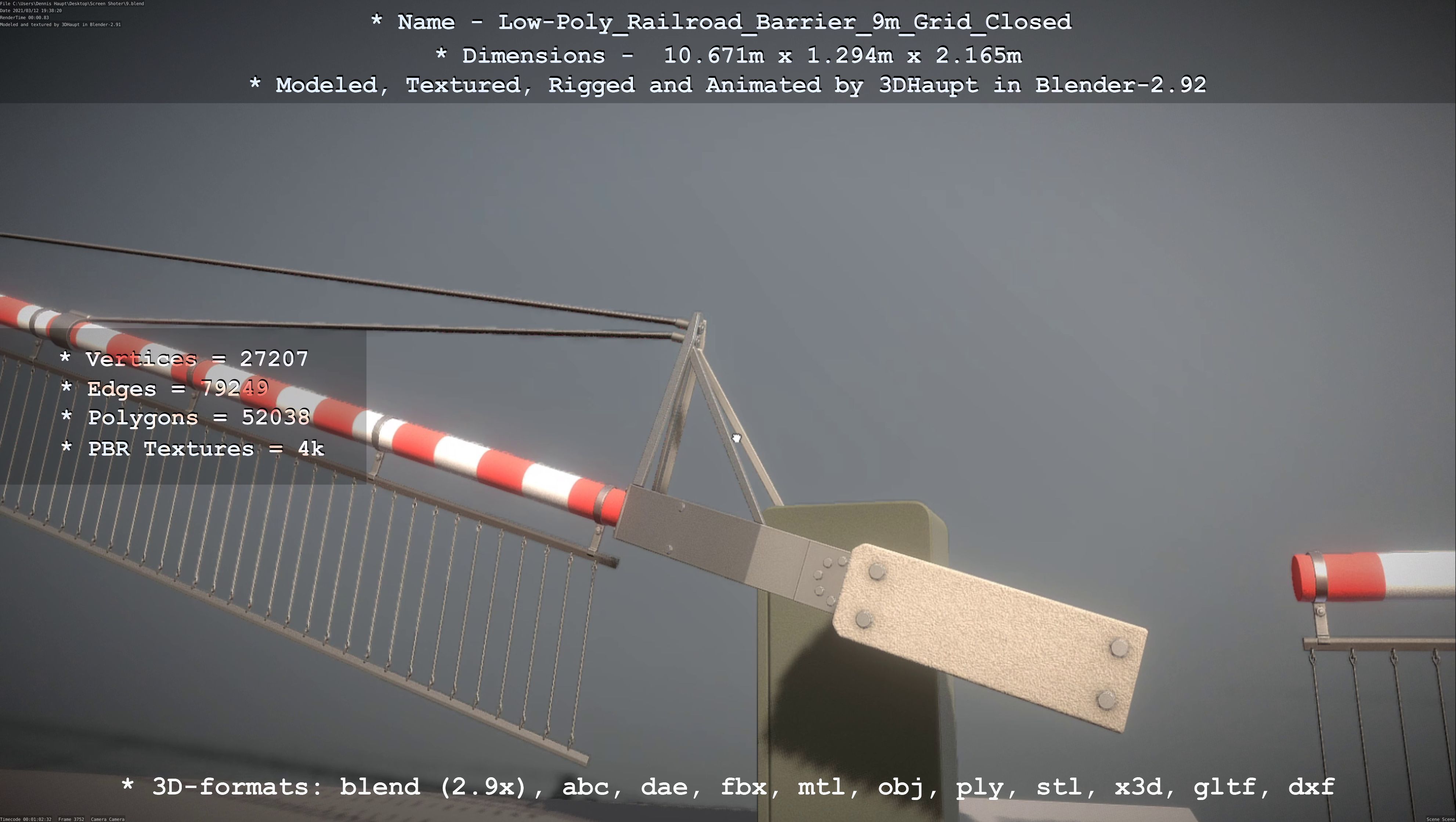 Low-Poly Railroad Barrier 9m with Protective Grid Low-poly 3D model_27