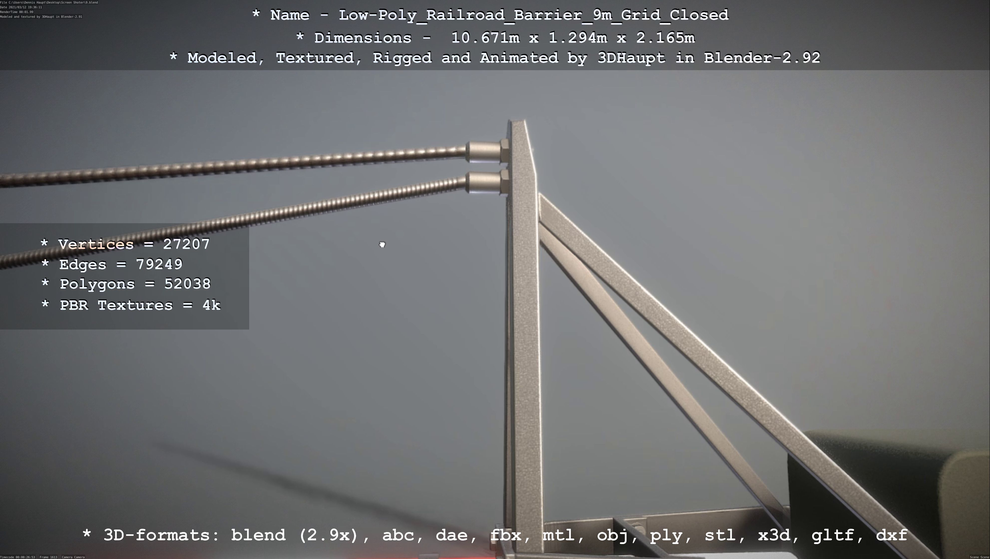 Low-Poly Railroad Barrier 9m with Protective Grid Low-poly 3D model_89