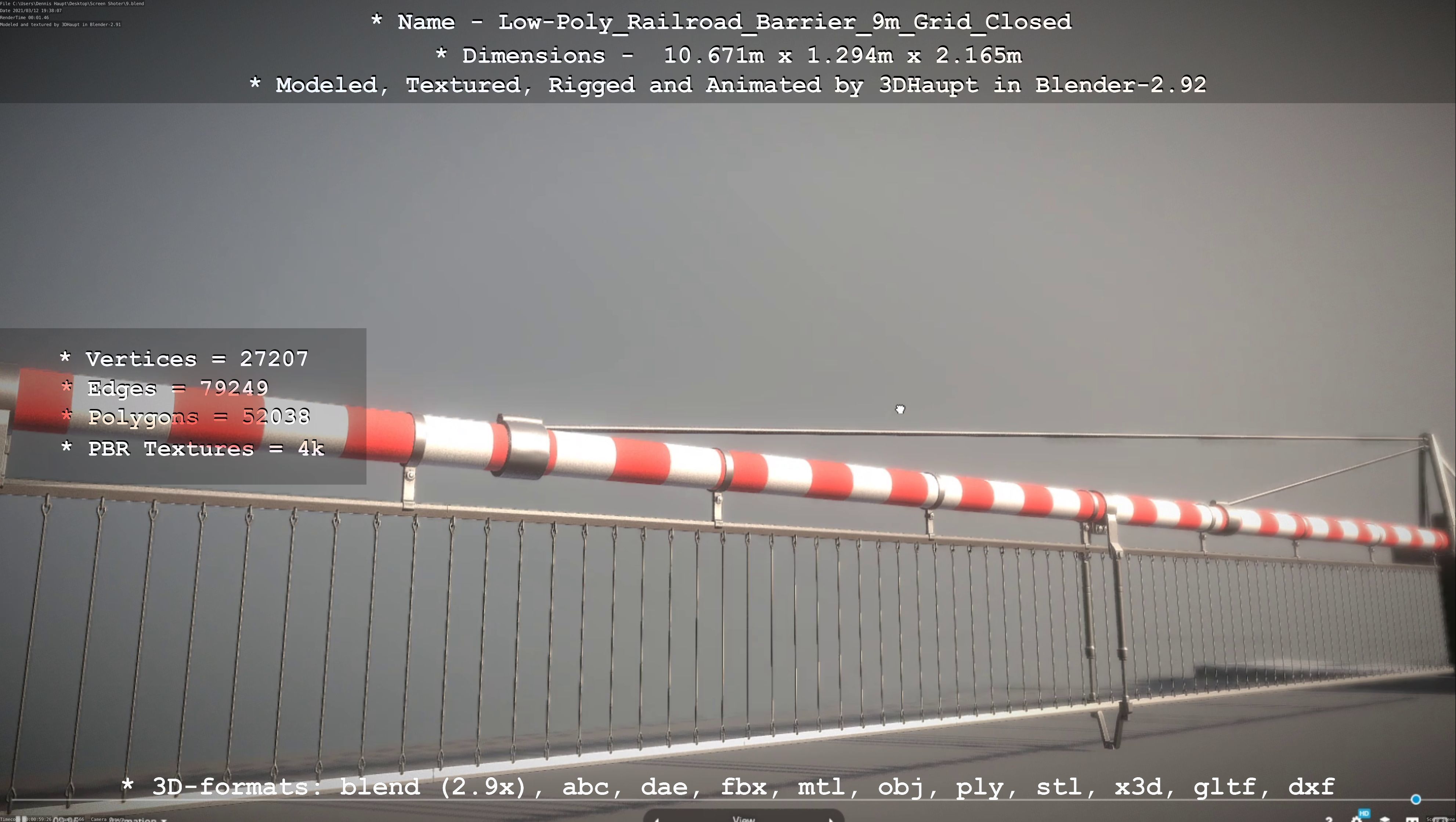 Low-Poly Railroad Barrier 9m with Protective Grid Low-poly 3D model_74