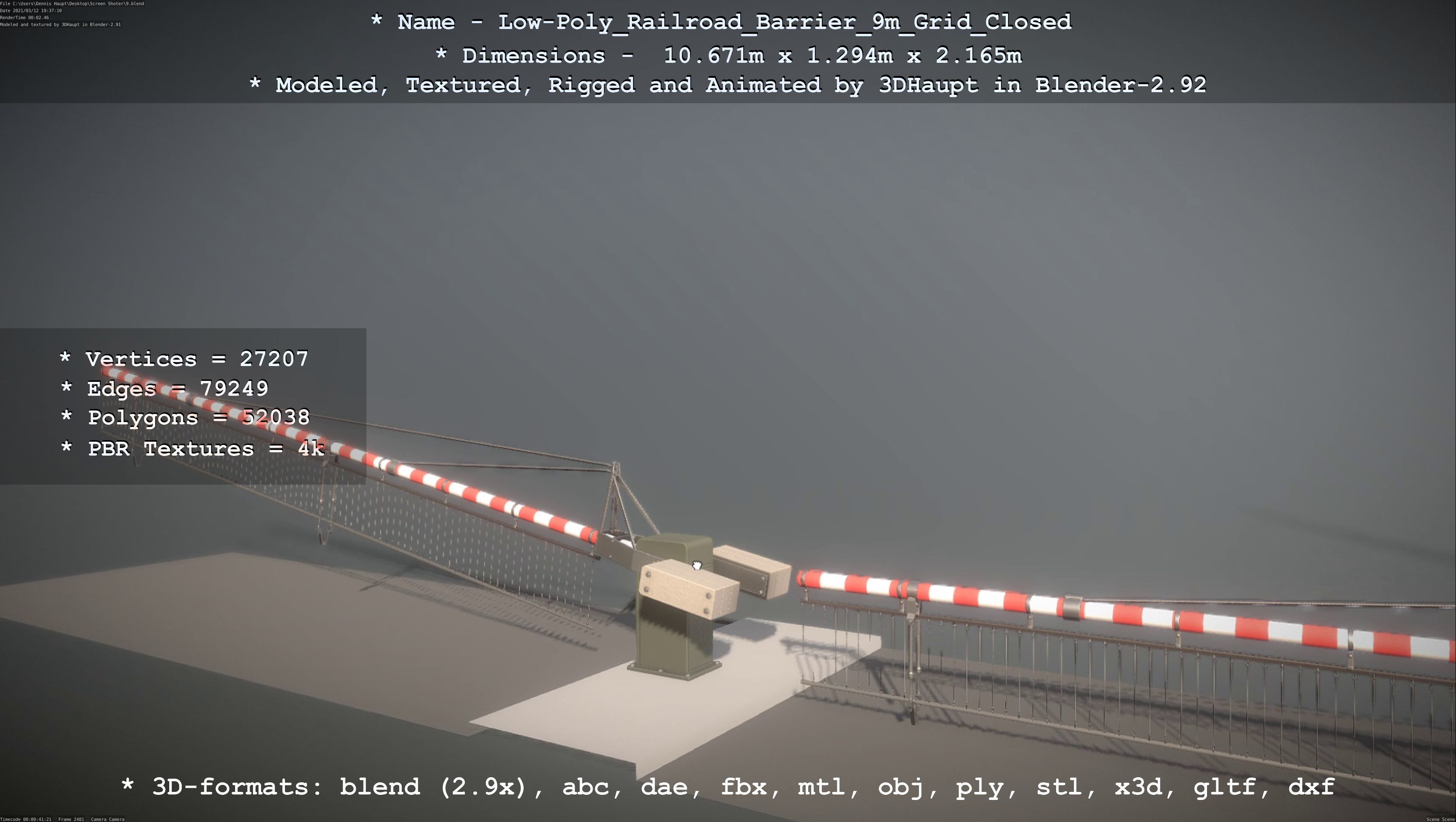 Low-Poly Railroad Barrier 9m with Protective Grid Low-poly 3D model_108