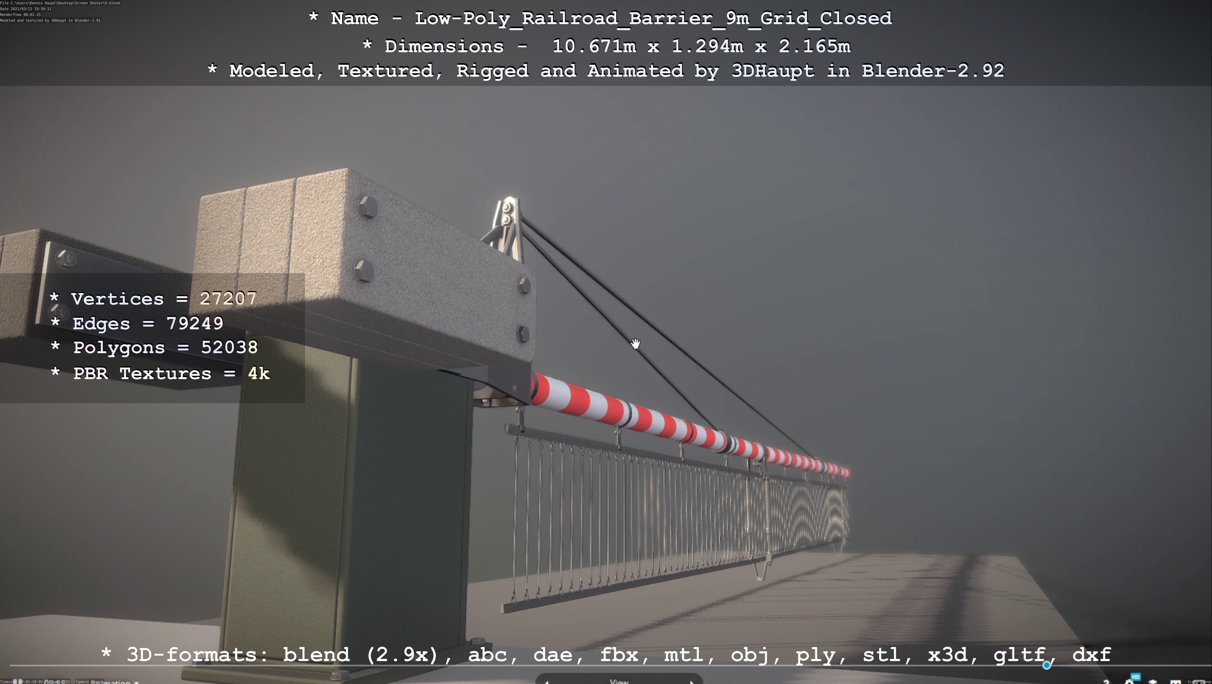 Low-Poly Railroad Barrier 9m with Protective Grid Low-poly 3D model_49