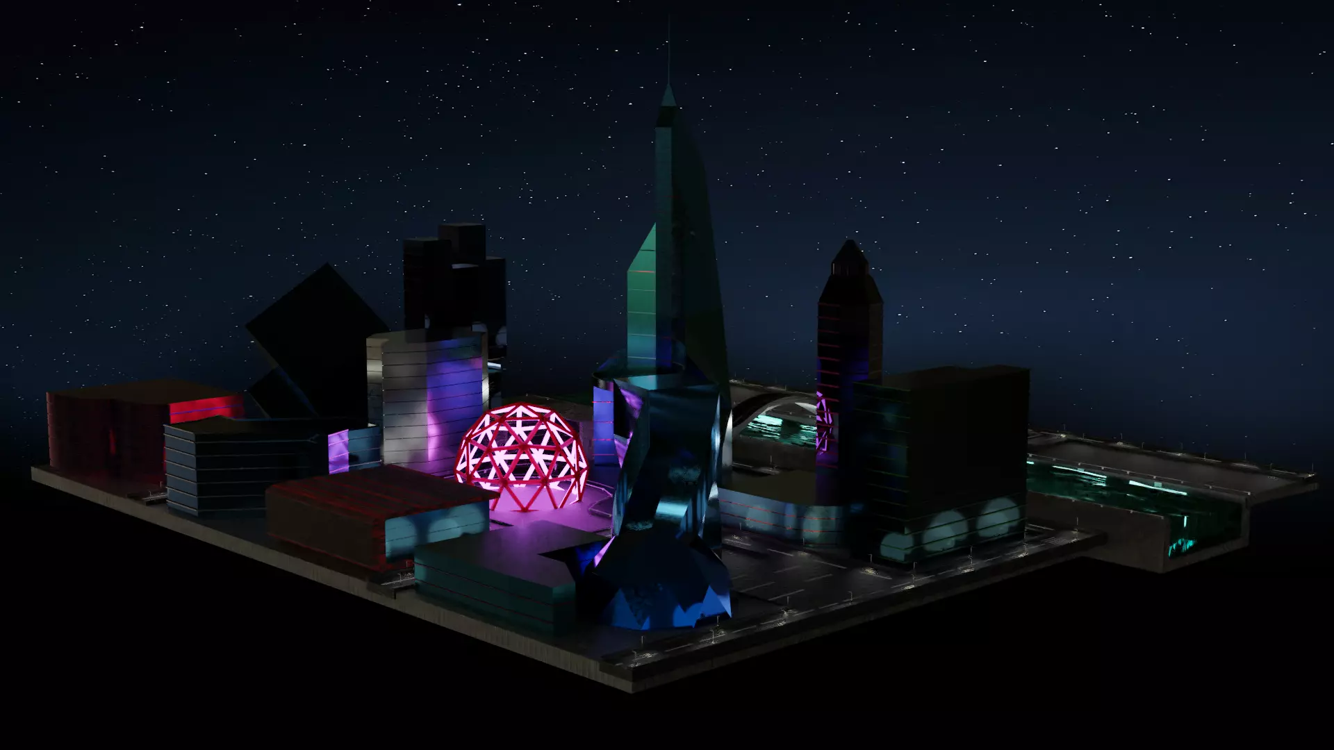 Modern City  Low-poly 3D model_0