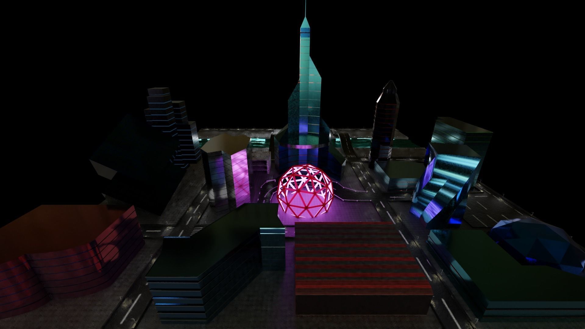 Modern City  Low-poly 3D model_2