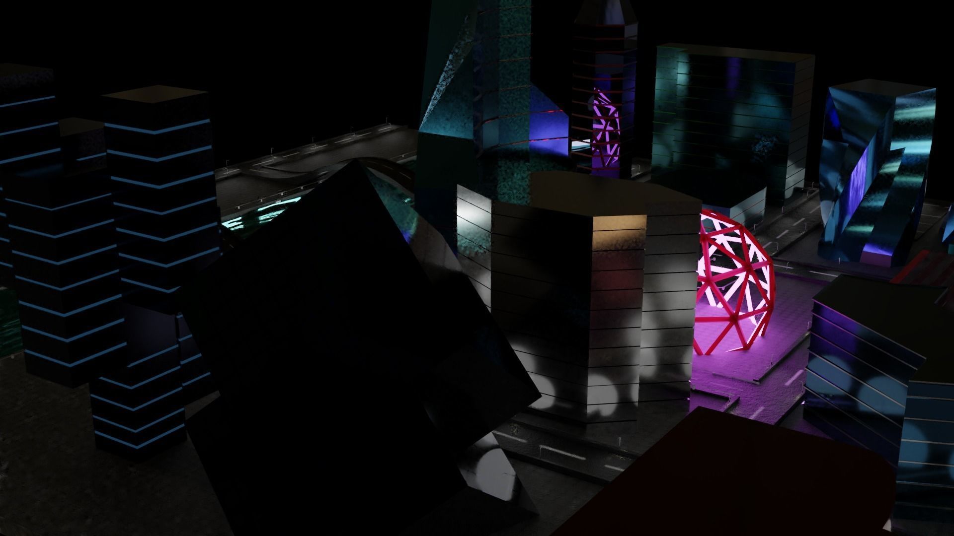 Modern City  Low-poly 3D model_1