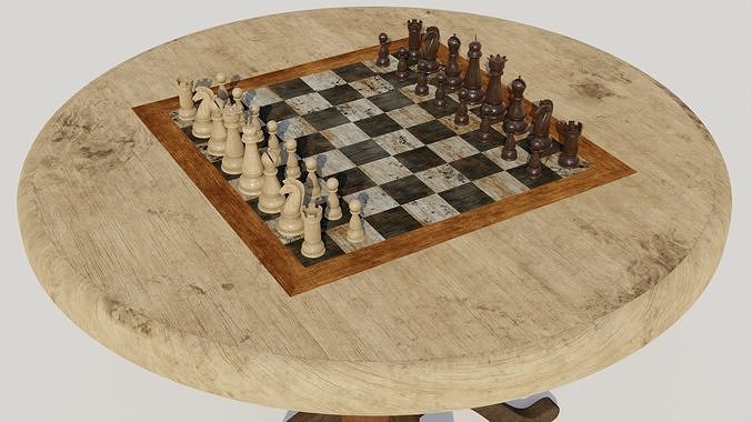 Chess set and table 3D models Low-poly 3D model