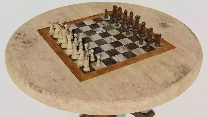 Chess set and table 3D models Low-poly 3D model
