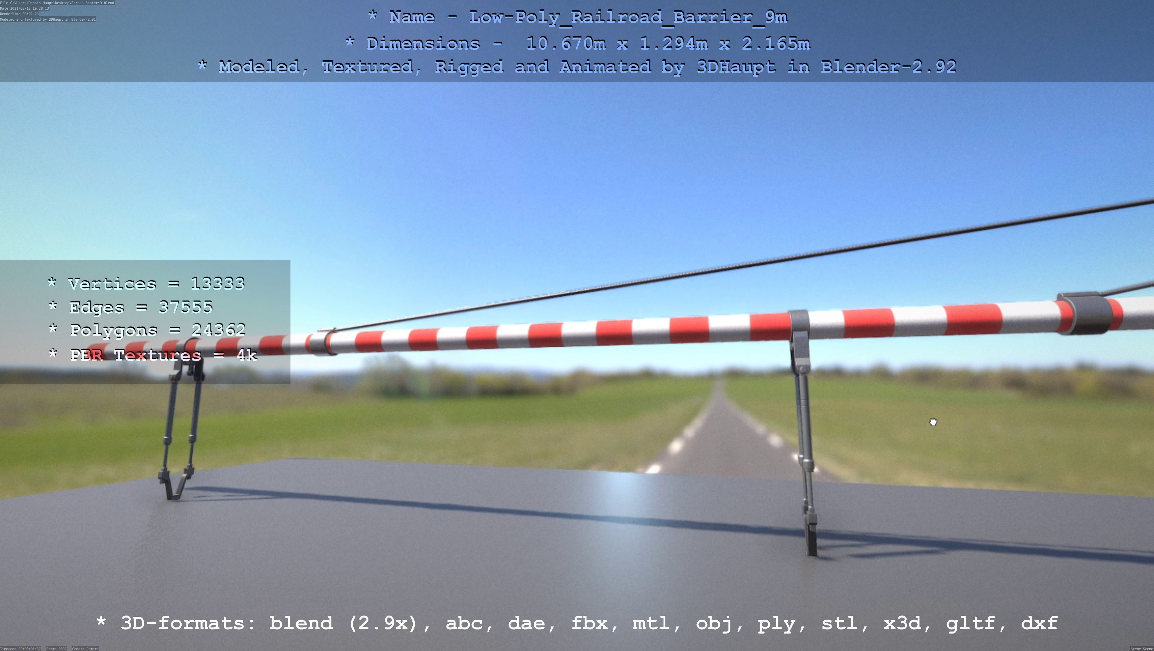 Low-Poly Railroad Barrier 9m Low-poly 3D model_100