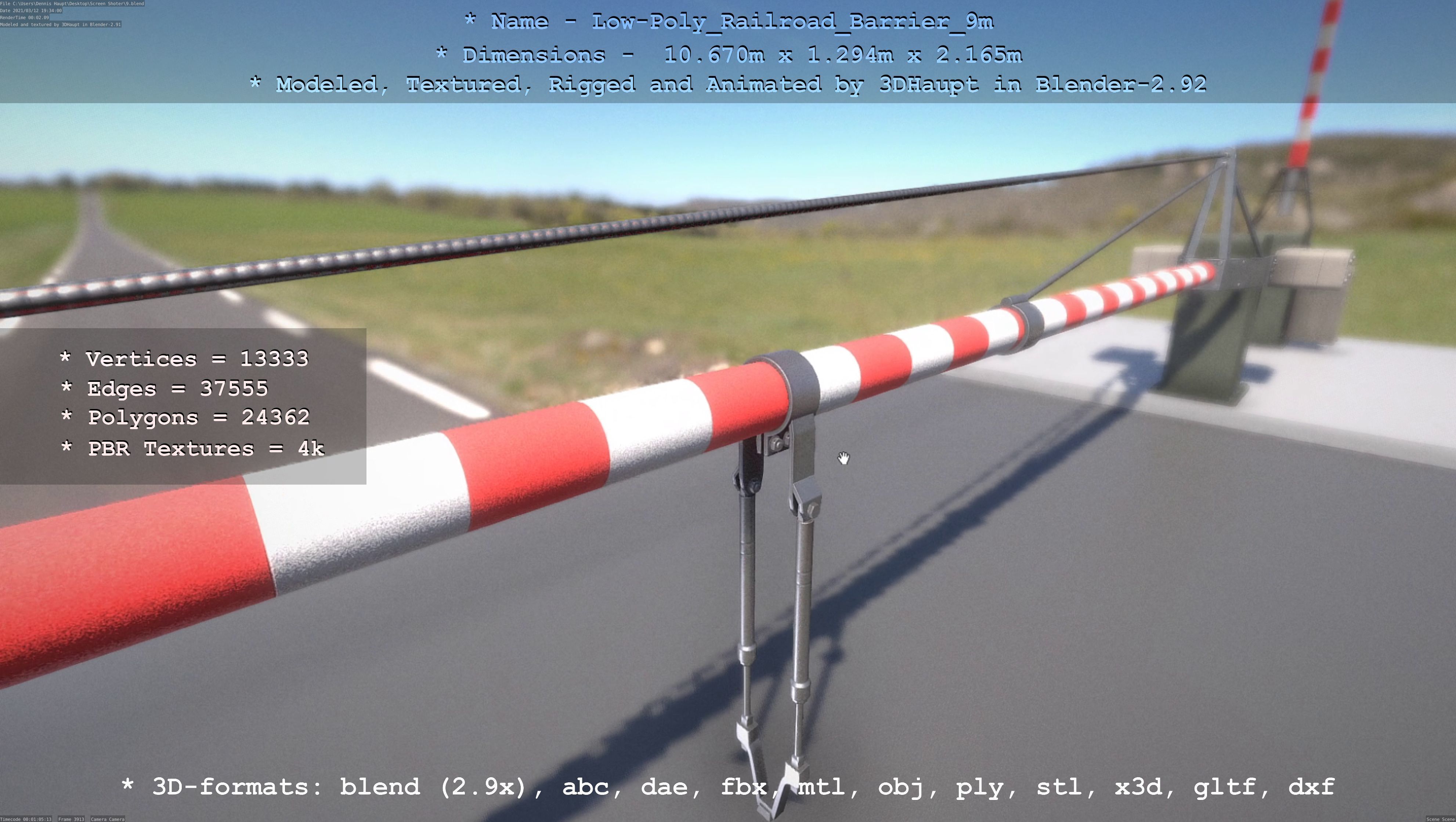 Low-Poly Railroad Barrier 9m Low-poly 3D model_95