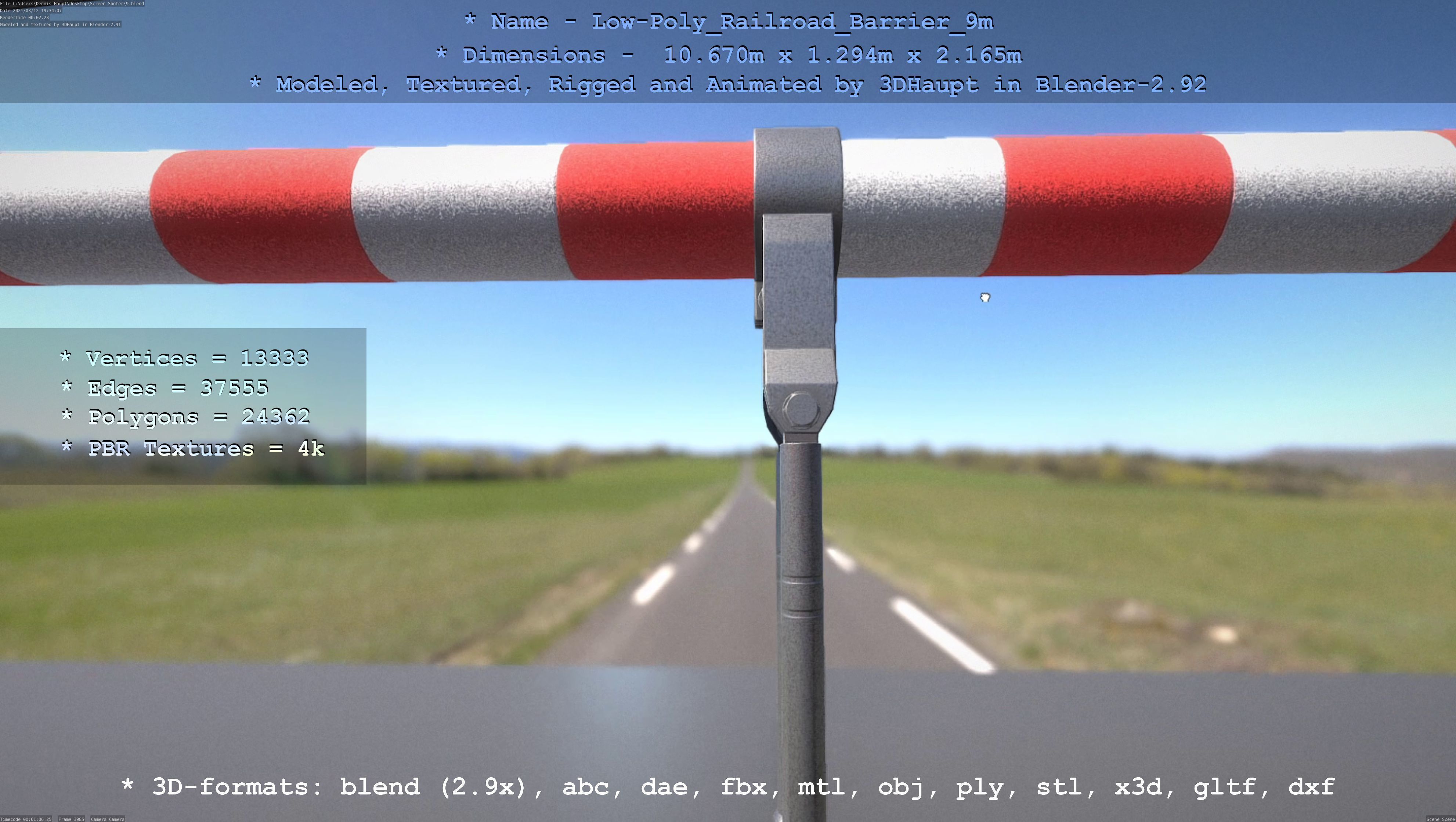 Low-Poly Railroad Barrier 9m Low-poly 3D model_91