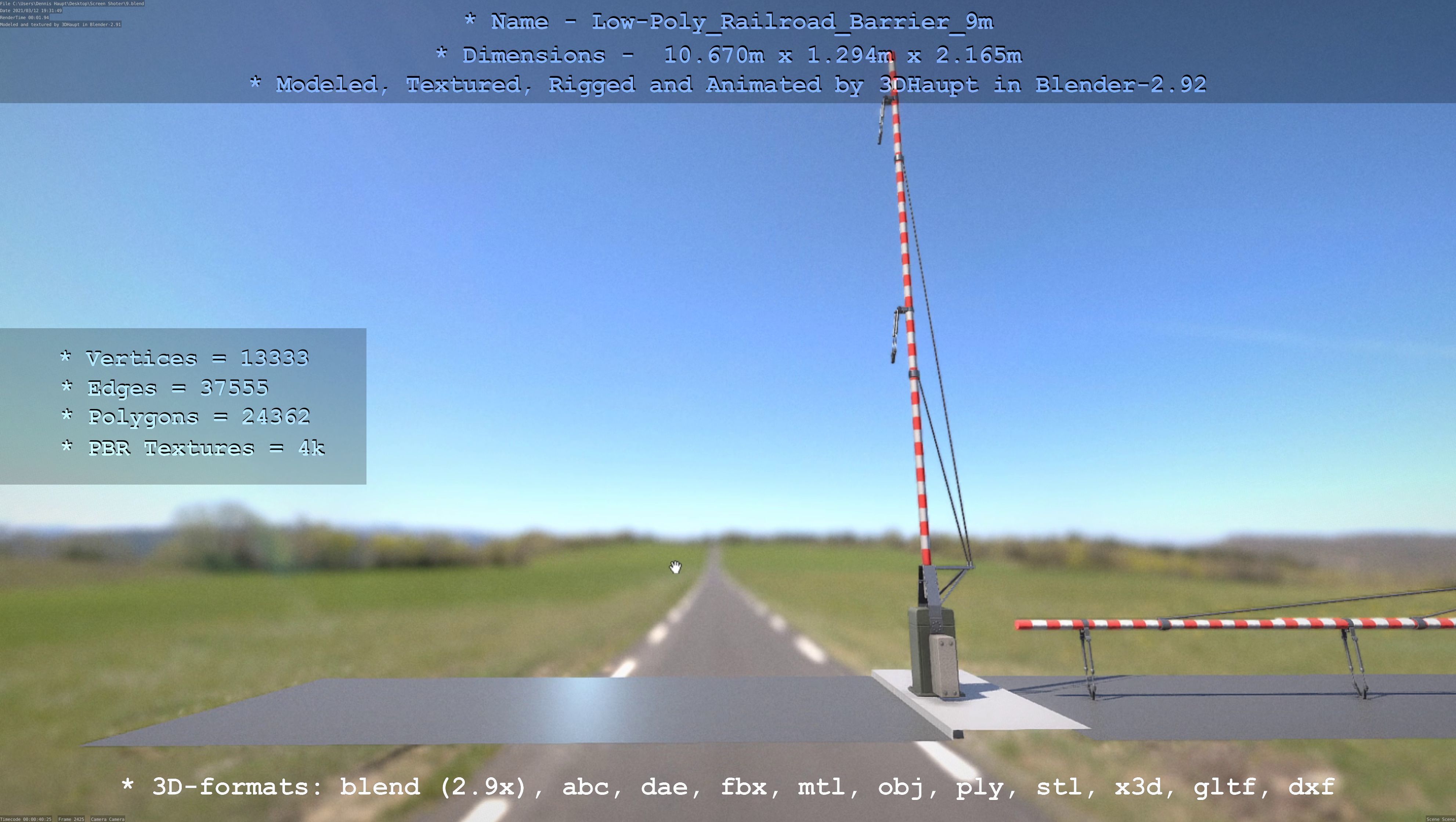 Low-Poly Railroad Barrier 9m Low-poly 3D model_48