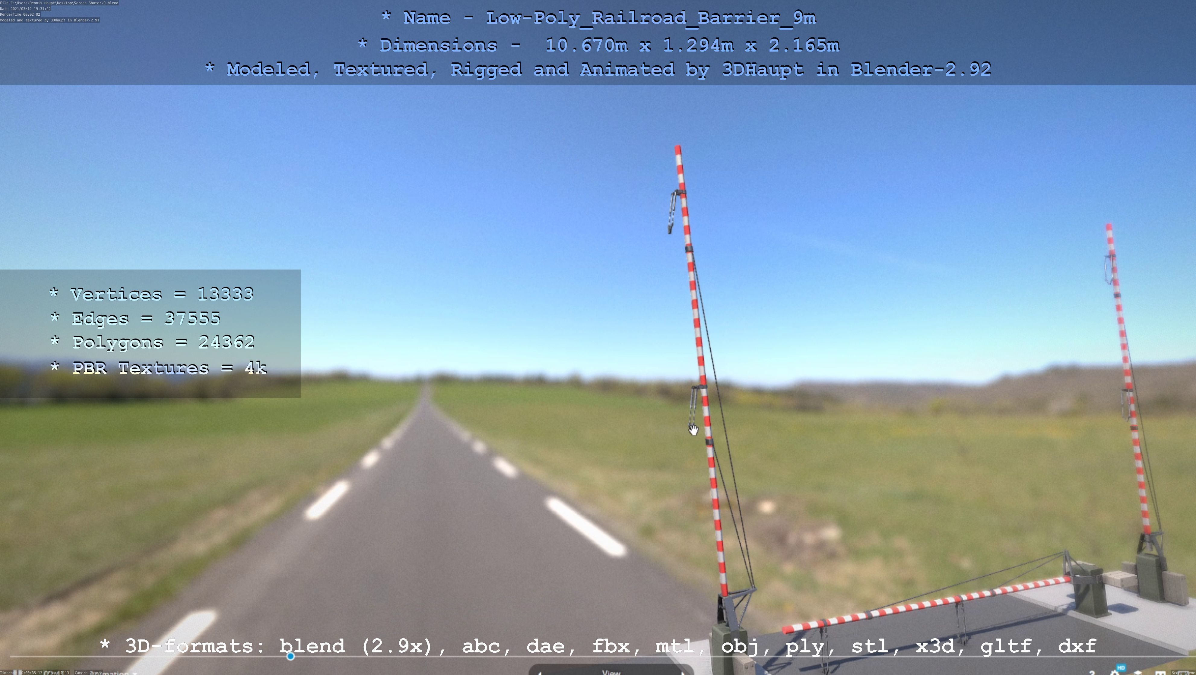 Low-Poly Railroad Barrier 9m Low-poly 3D model_36