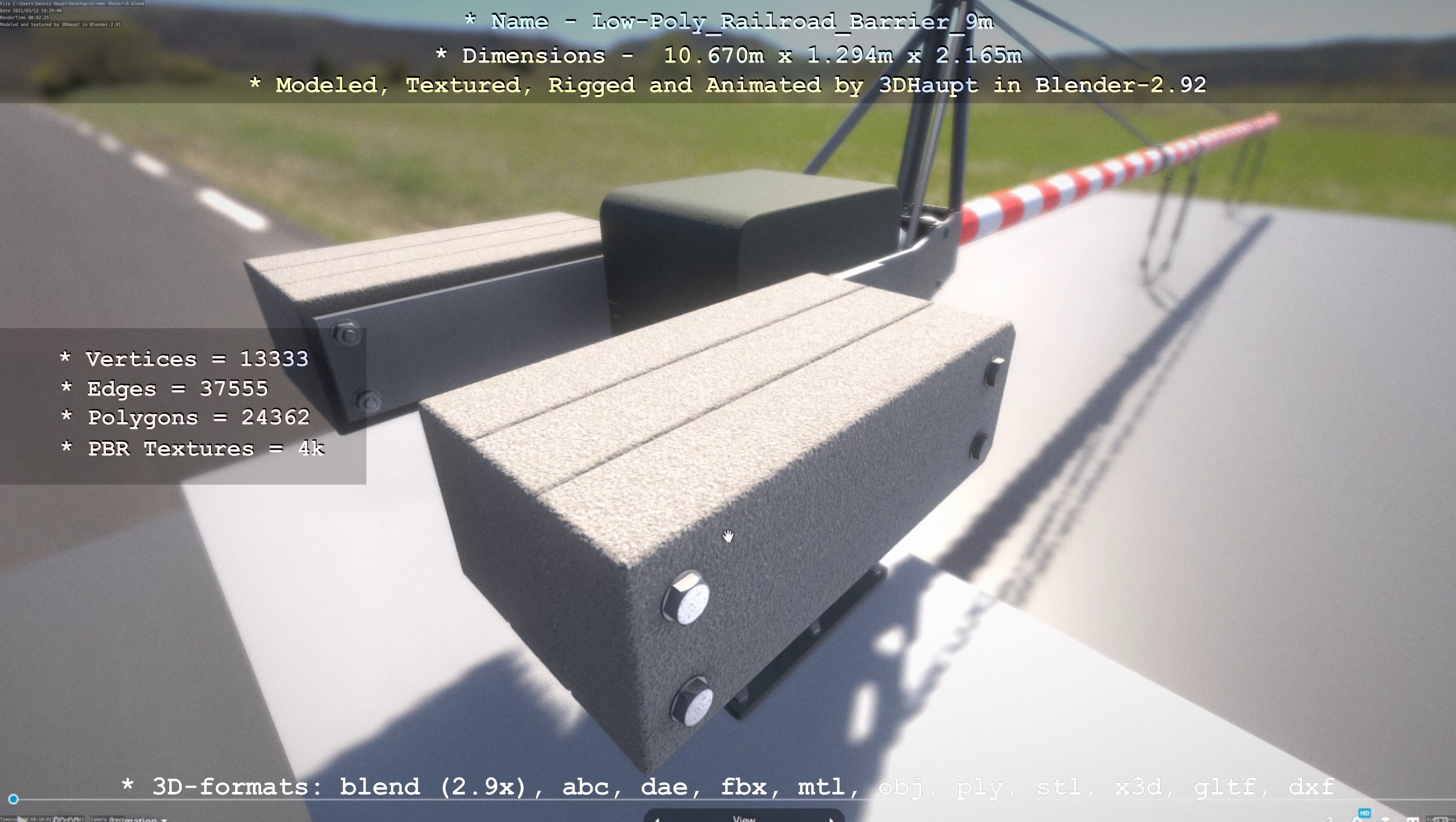 Low-Poly Railroad Barrier 9m Low-poly 3D model_119