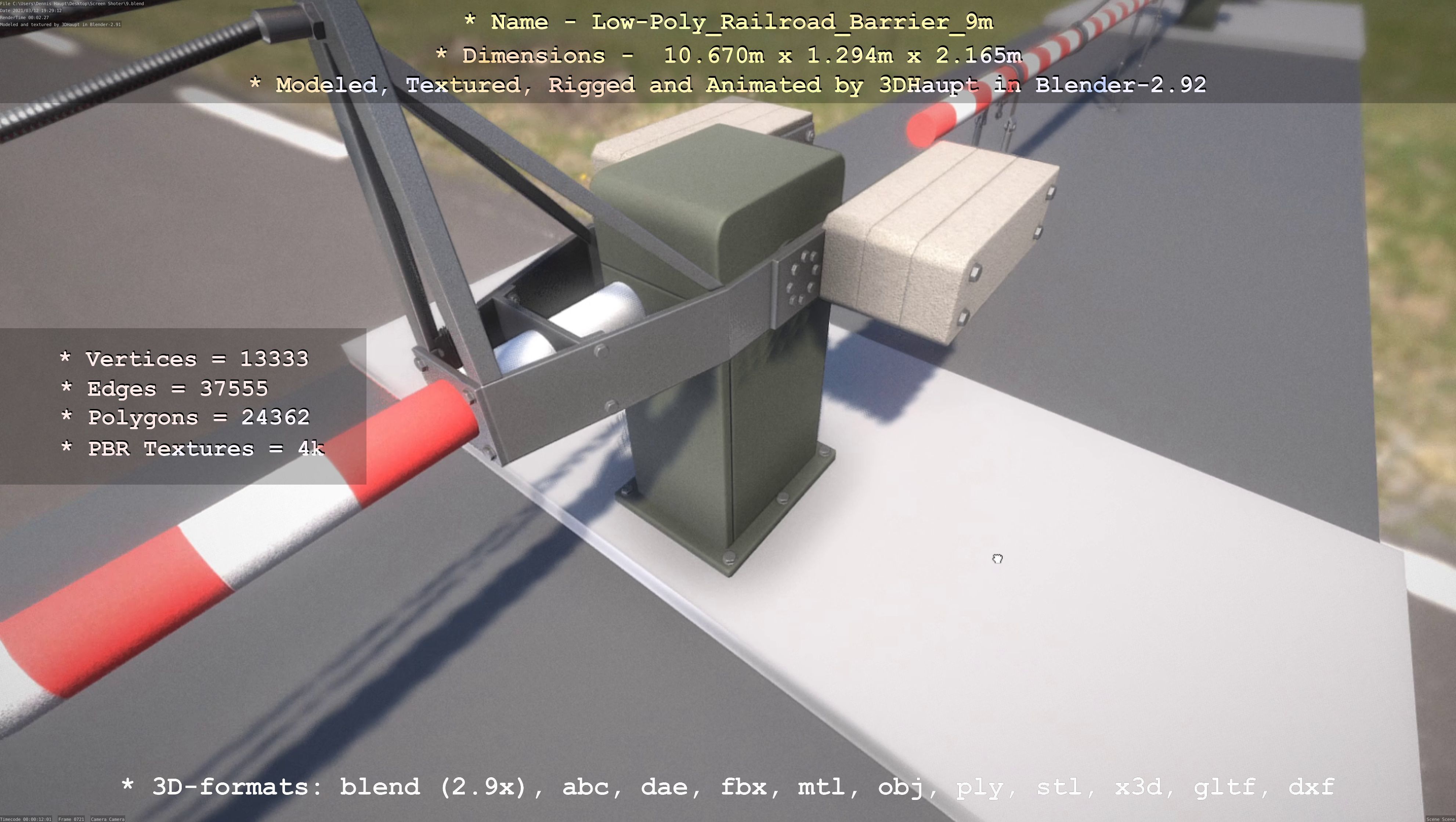 Low-Poly Railroad Barrier 9m Low-poly 3D model_118