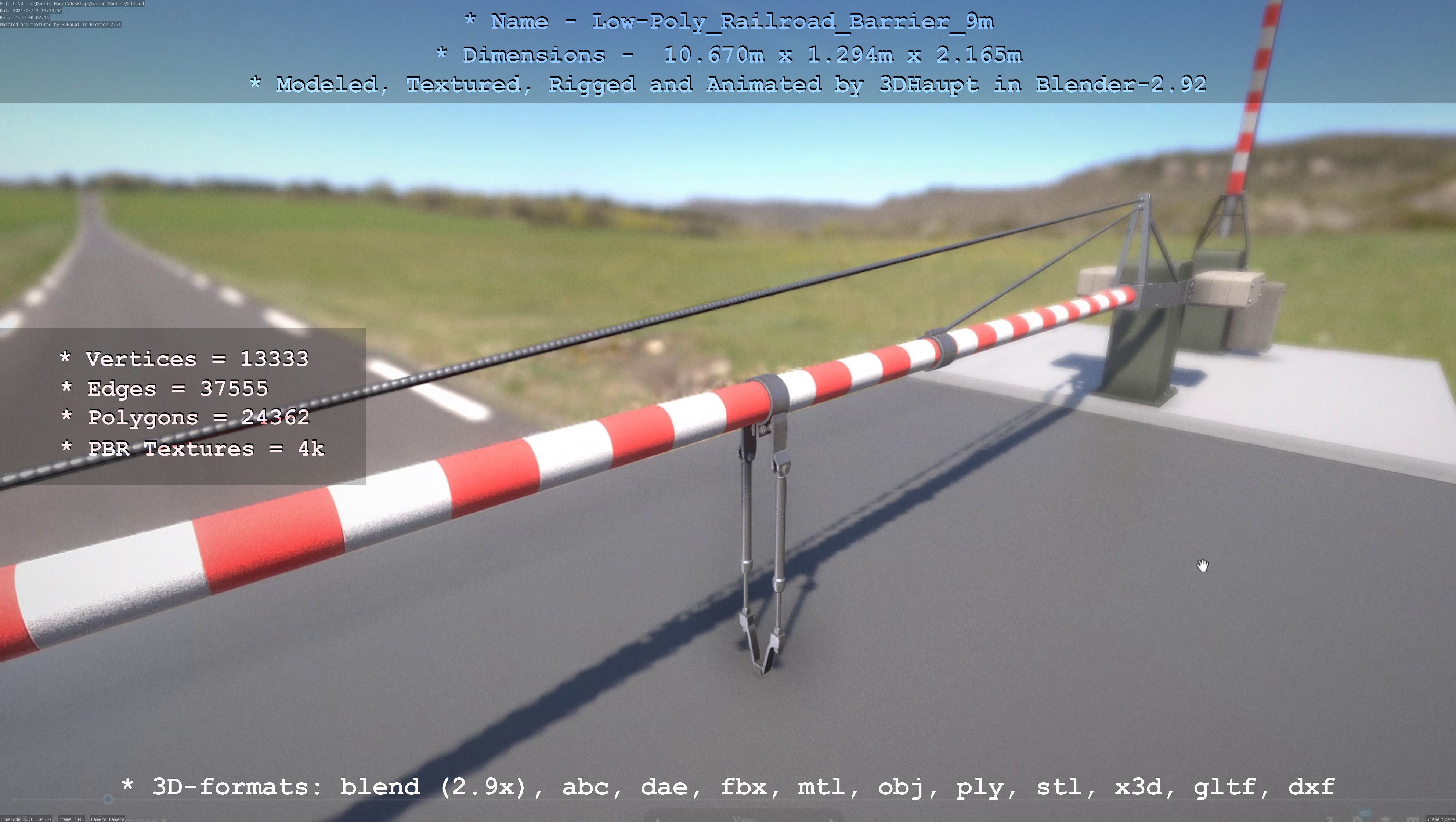 Low-Poly Railroad Barrier 9m Low-poly 3D model_88