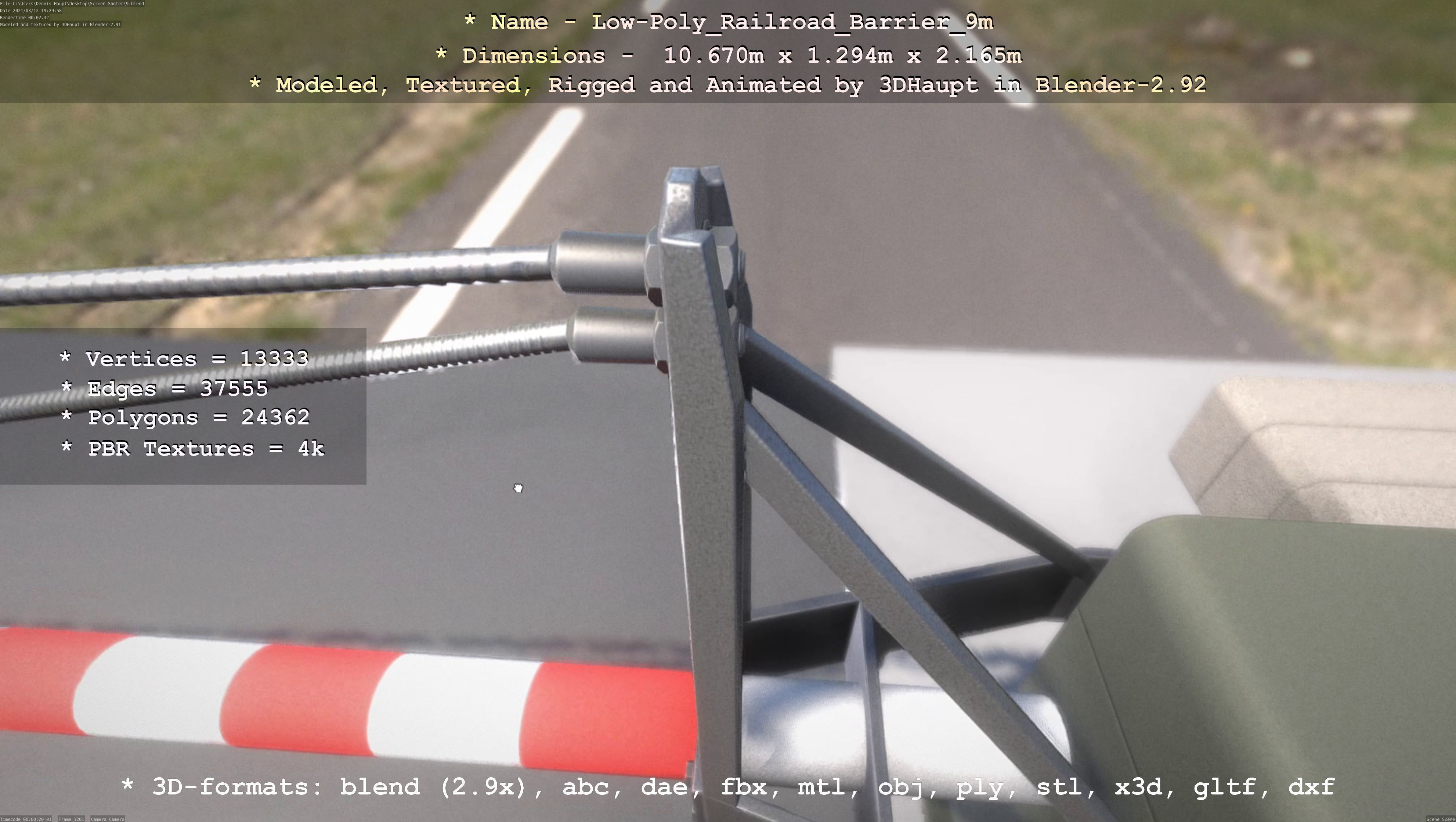 Low-Poly Railroad Barrier 9m Low-poly 3D model_106