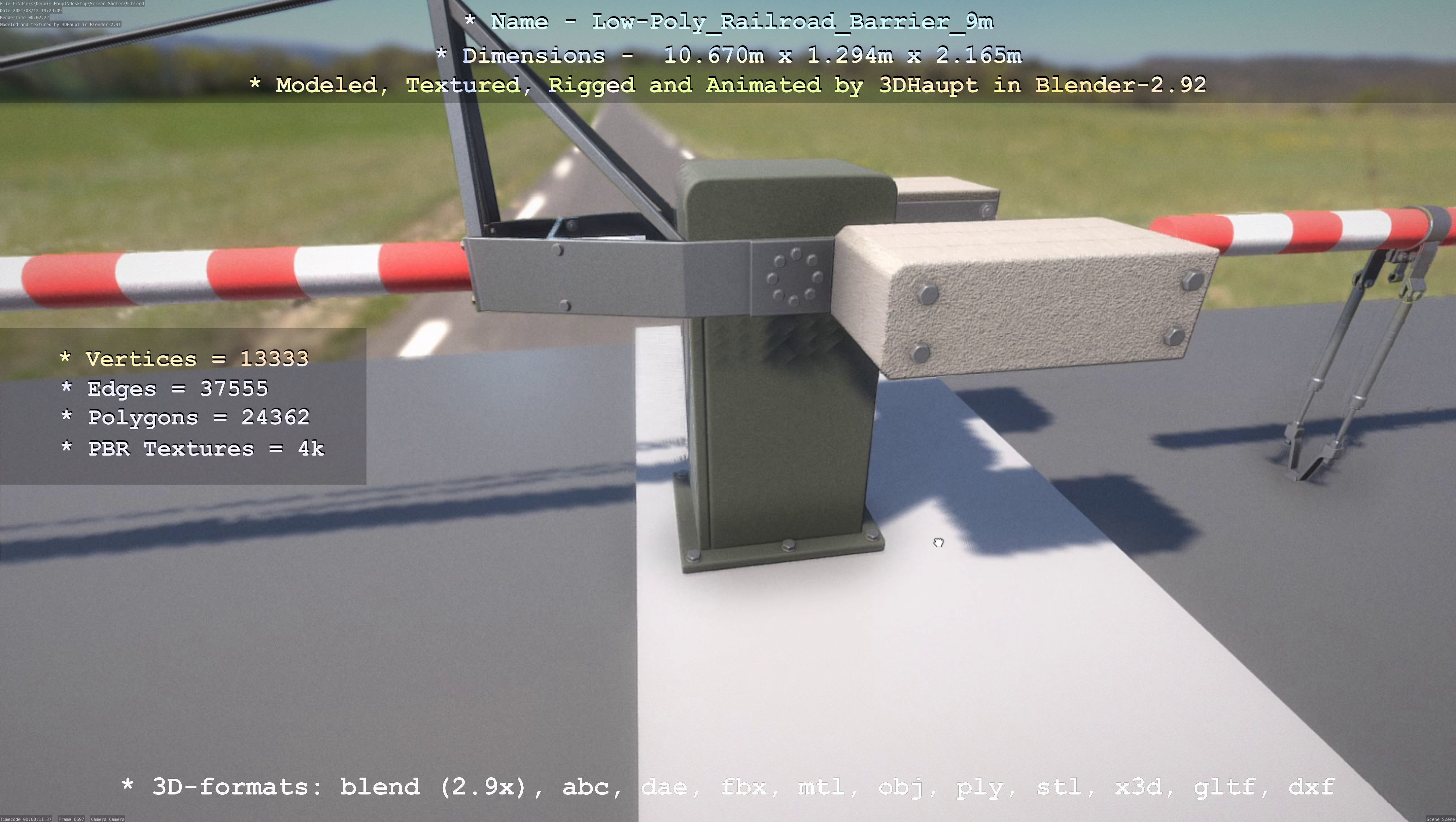 Low-Poly Railroad Barrier 9m Low-poly 3D model_121