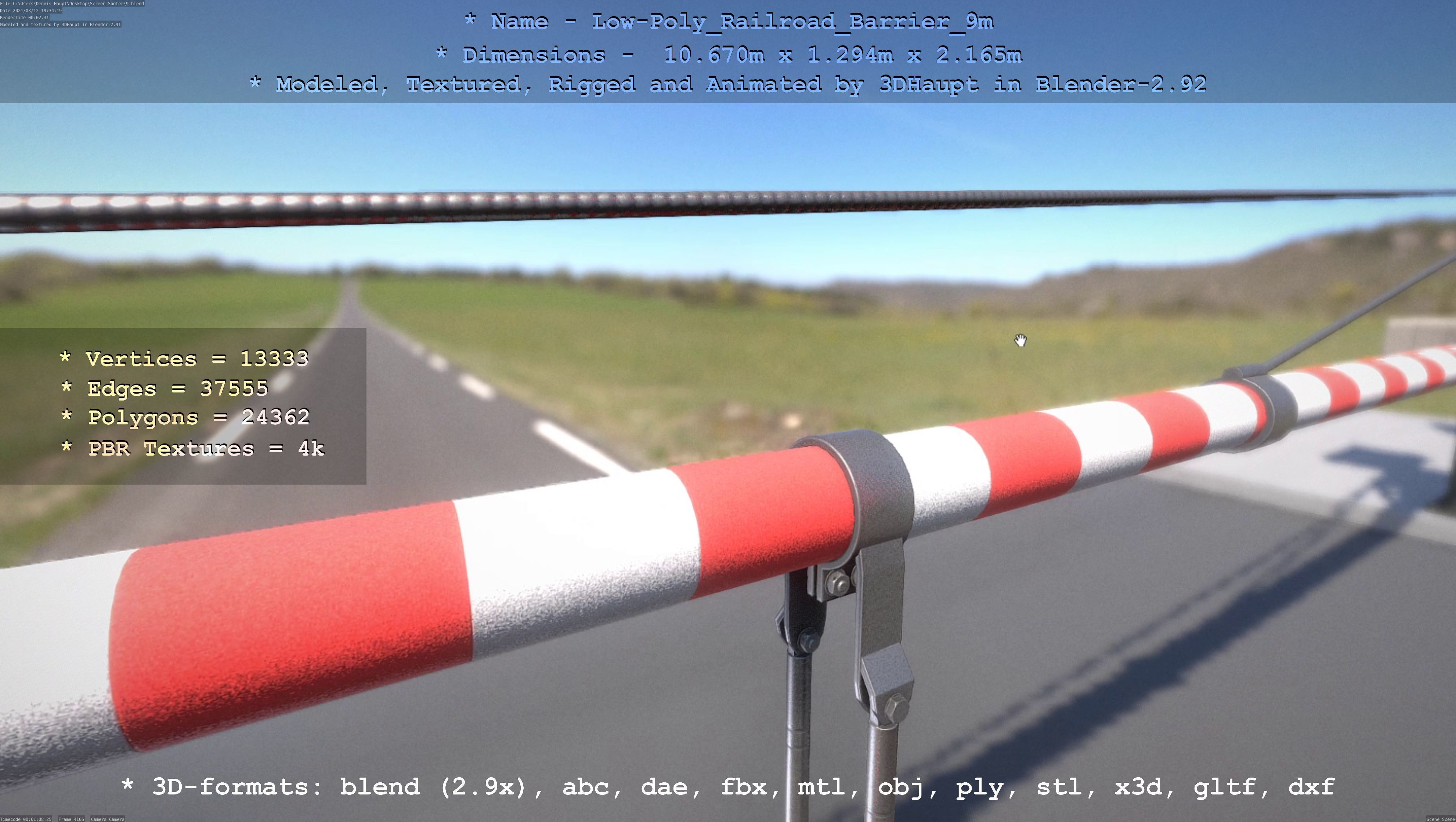 Low-Poly Railroad Barrier 9m Low-poly 3D model_94