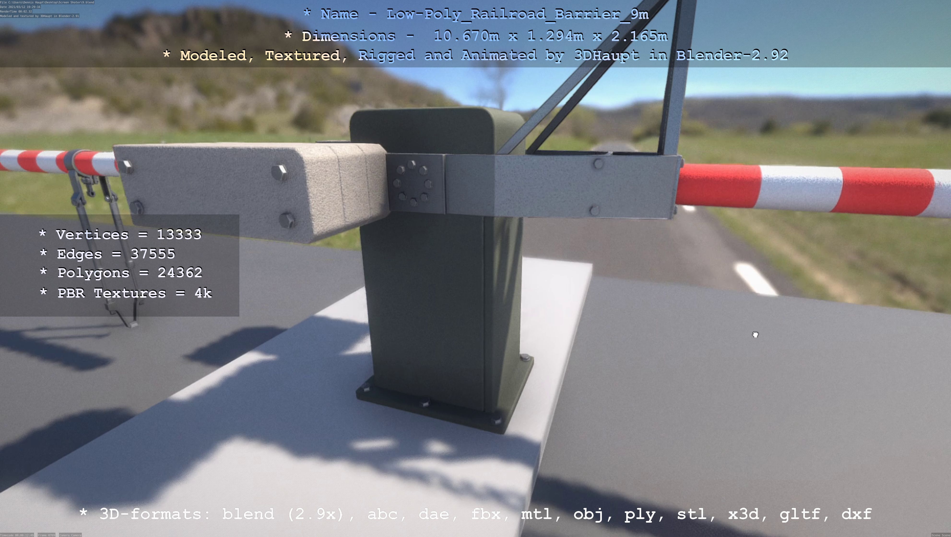 Low-Poly Railroad Barrier 9m Low-poly 3D model_116