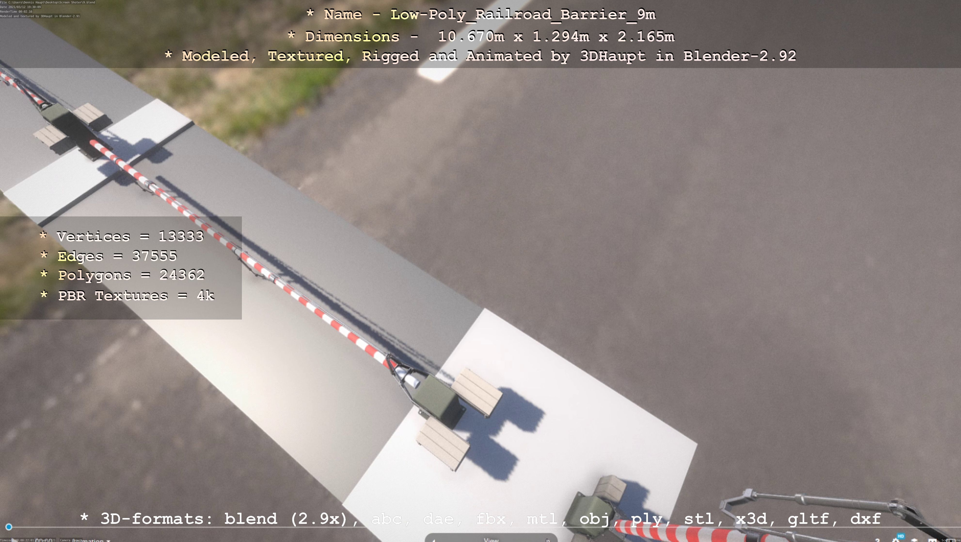 Low-Poly Railroad Barrier 9m Low-poly 3D model_109