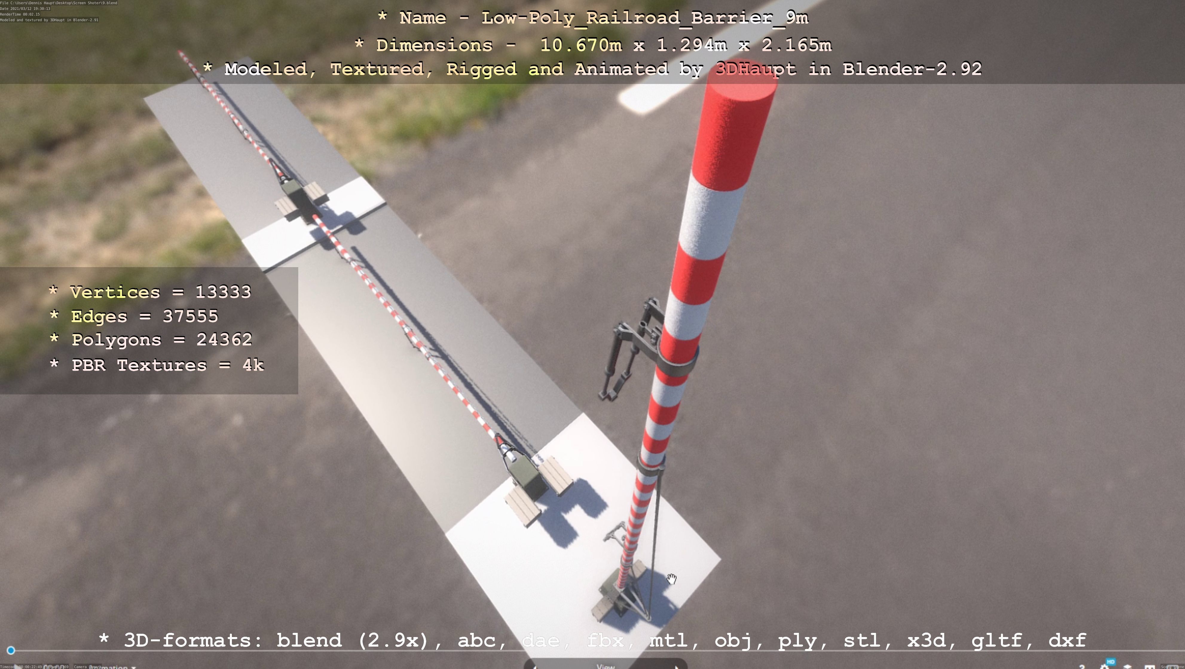 Low-Poly Railroad Barrier 9m Low-poly 3D model_113