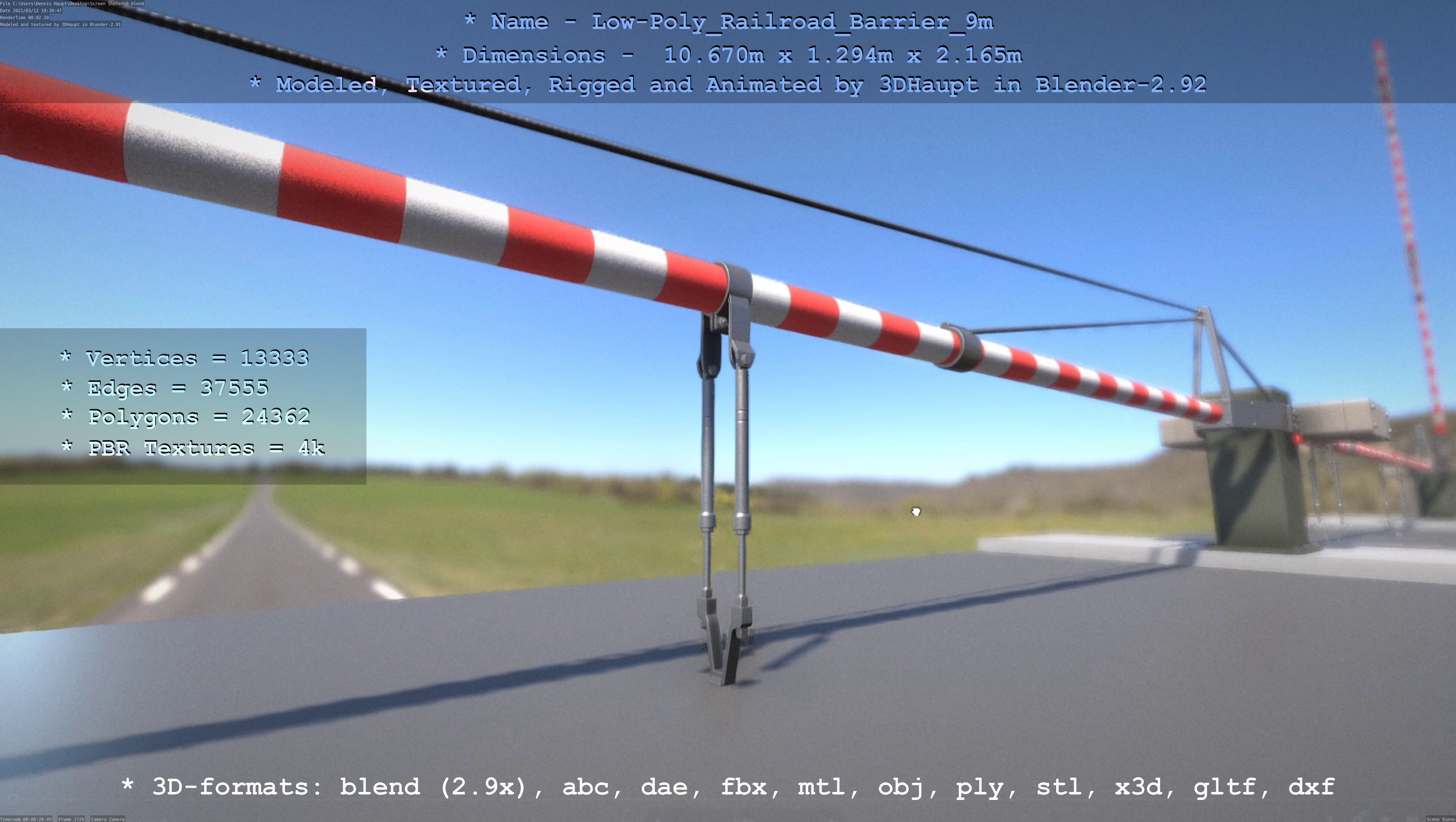 Low-Poly Railroad Barrier 9m Low-poly 3D model_26