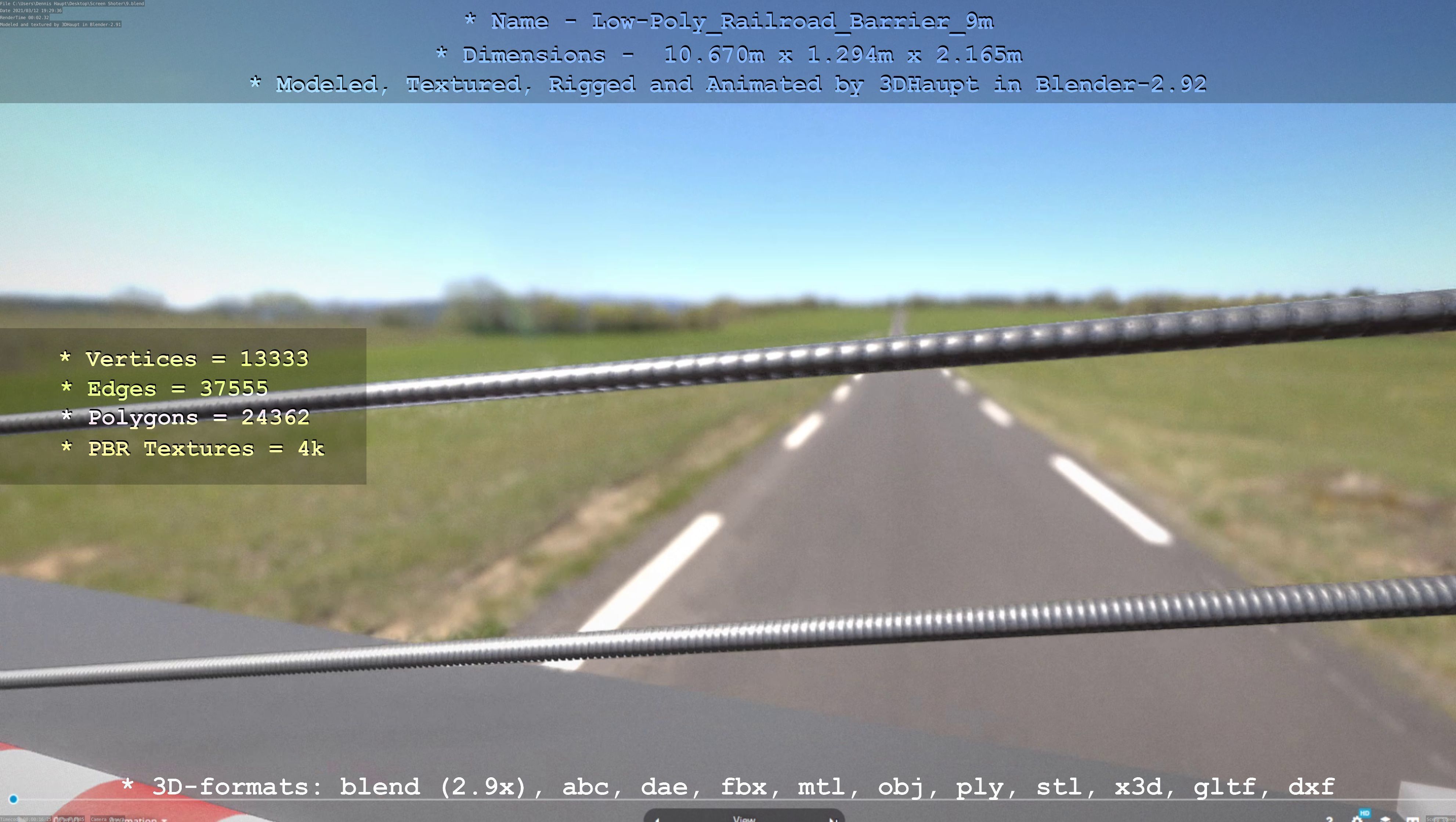 Low-Poly Railroad Barrier 9m Low-poly 3D model_110