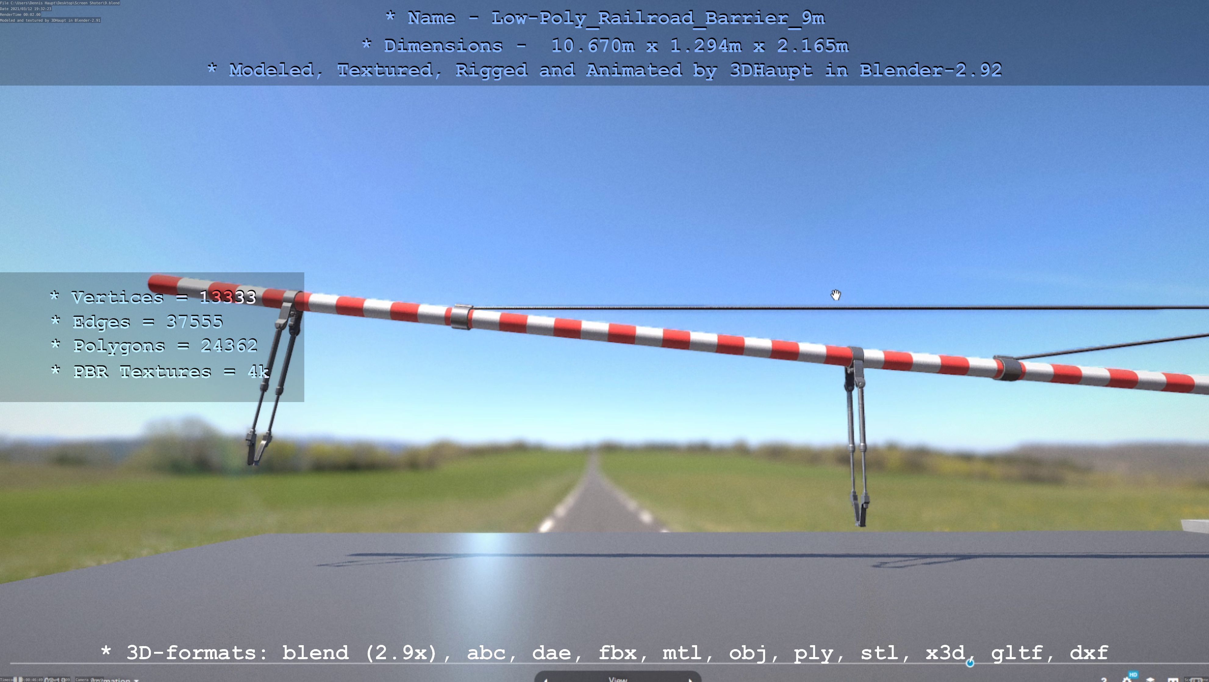 Low-Poly Railroad Barrier 9m Low-poly 3D model_62