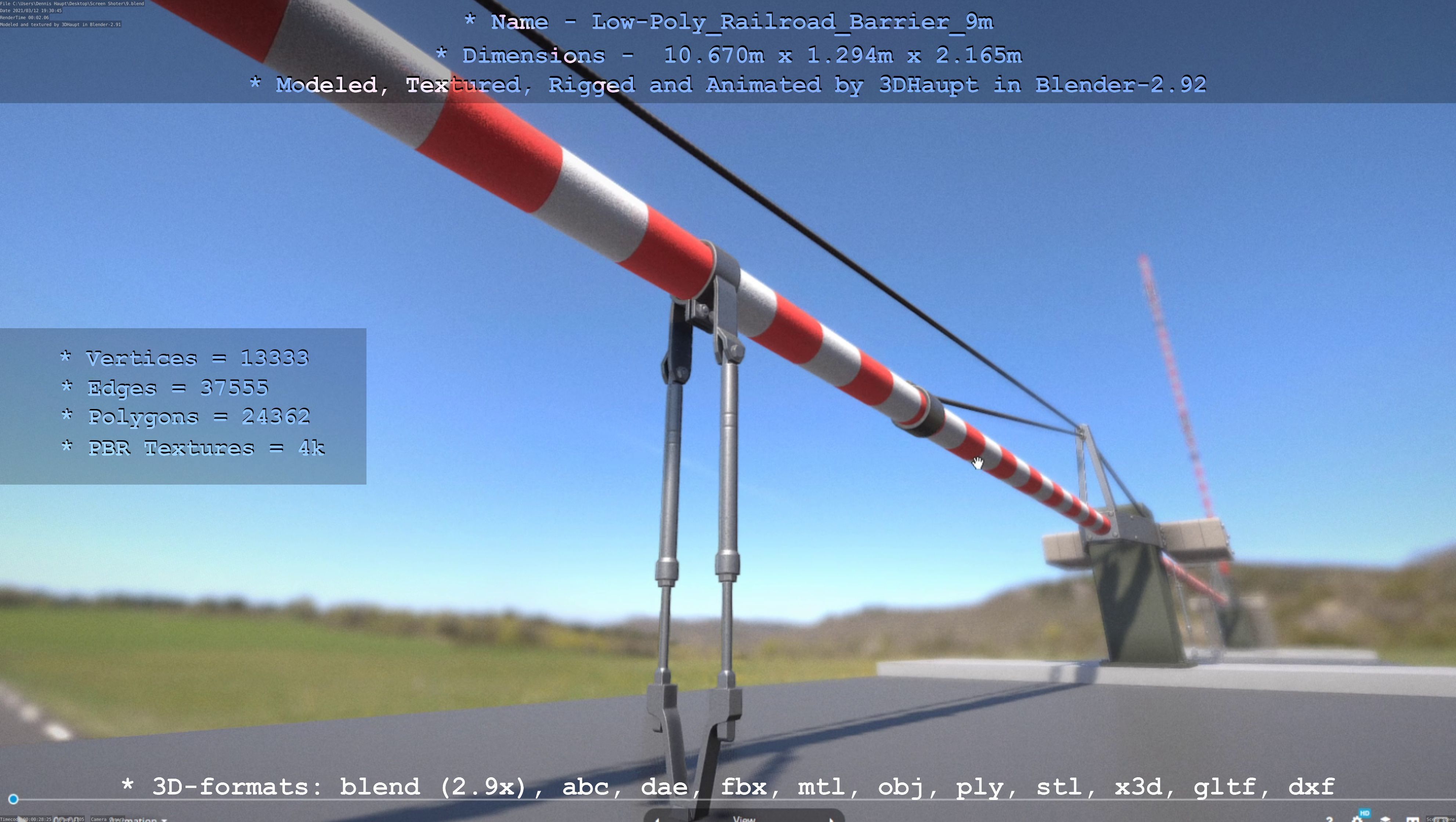 Low-Poly Railroad Barrier 9m Low-poly 3D model_29