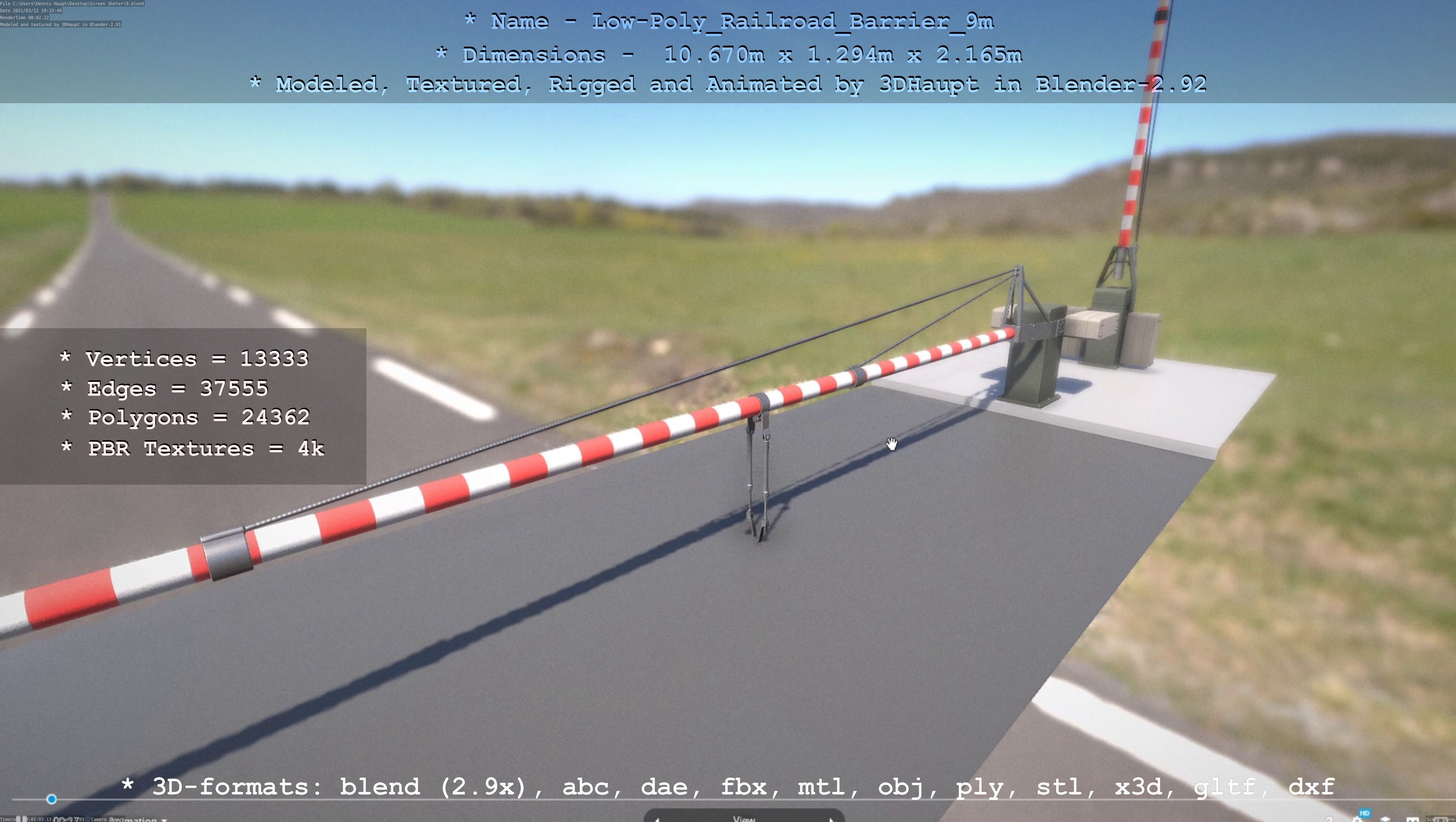 Low-Poly Railroad Barrier 9m Low-poly 3D model_83