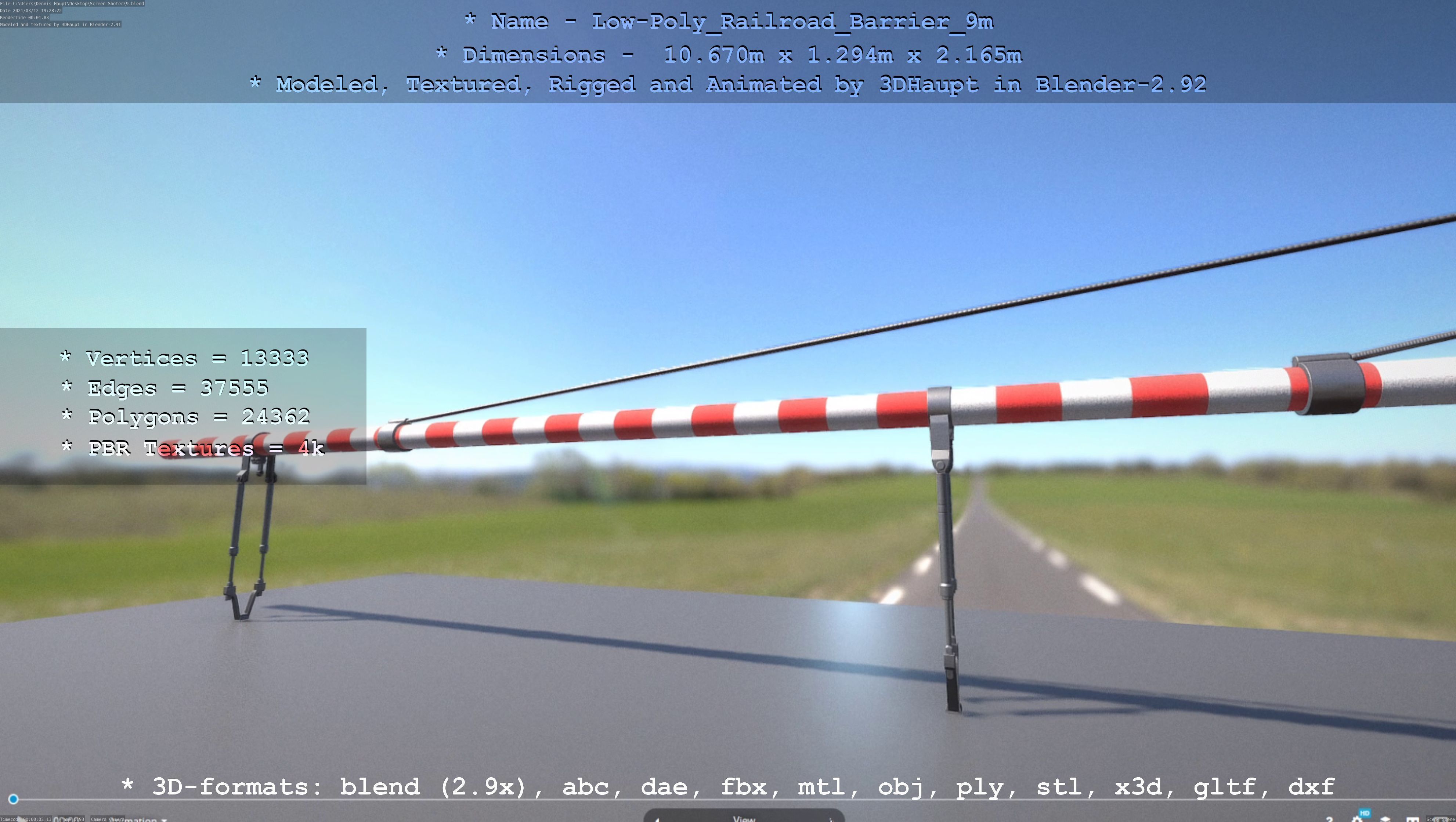 Low-Poly Railroad Barrier 9m Low-poly 3D model_108