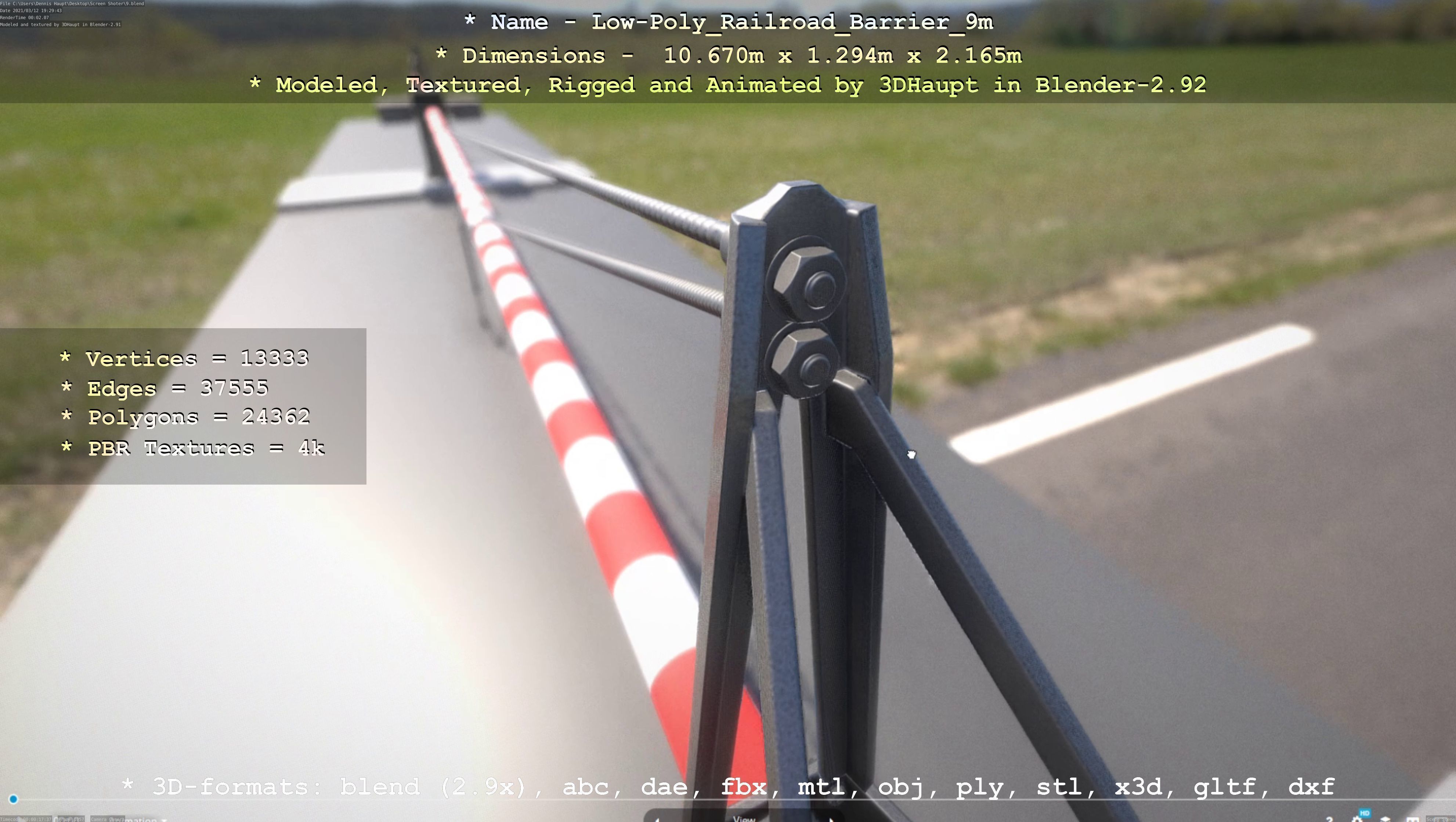 Low-Poly Railroad Barrier 9m Low-poly 3D model_12