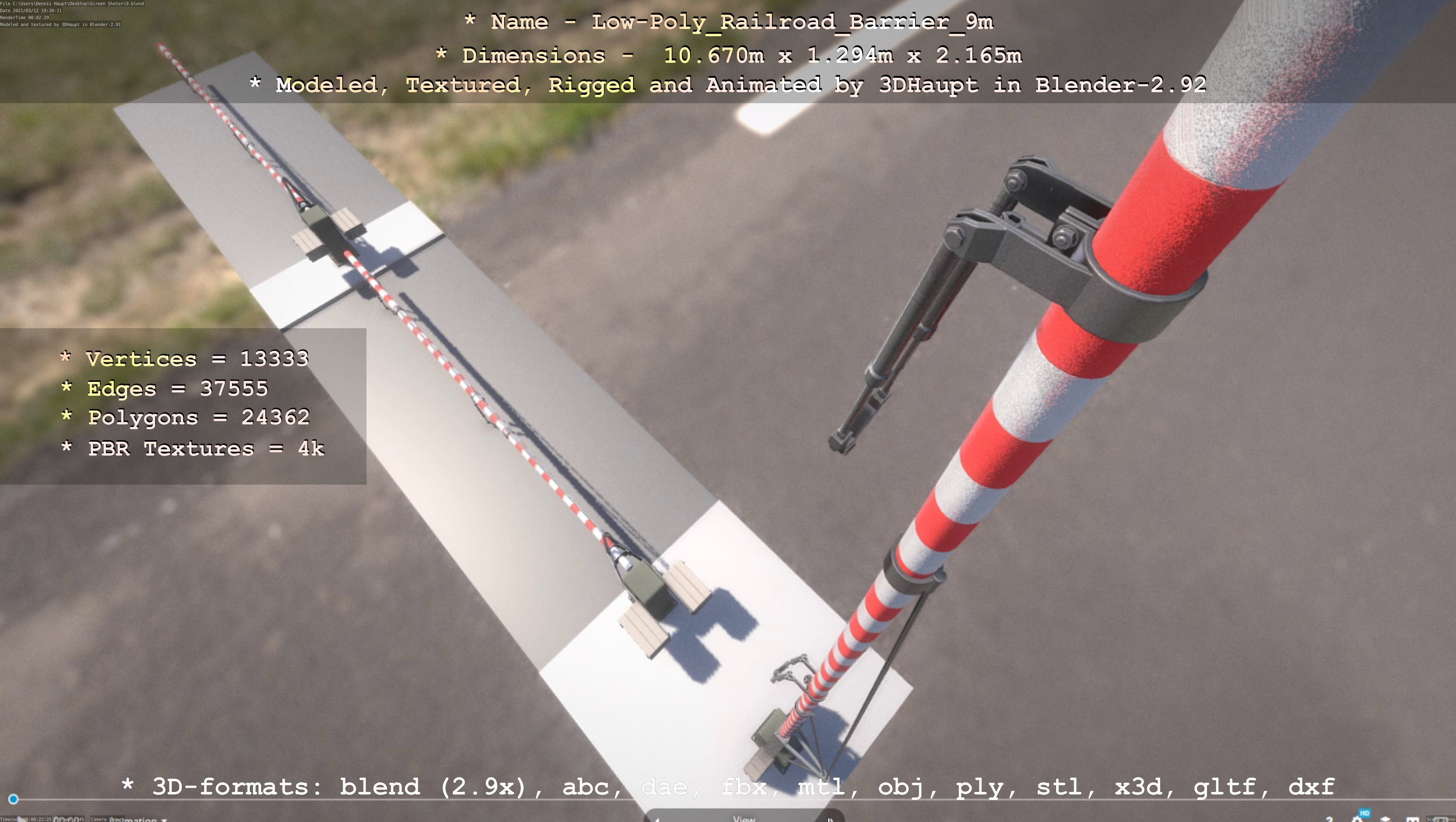 Low-Poly Railroad Barrier 9m Low-poly 3D model_111