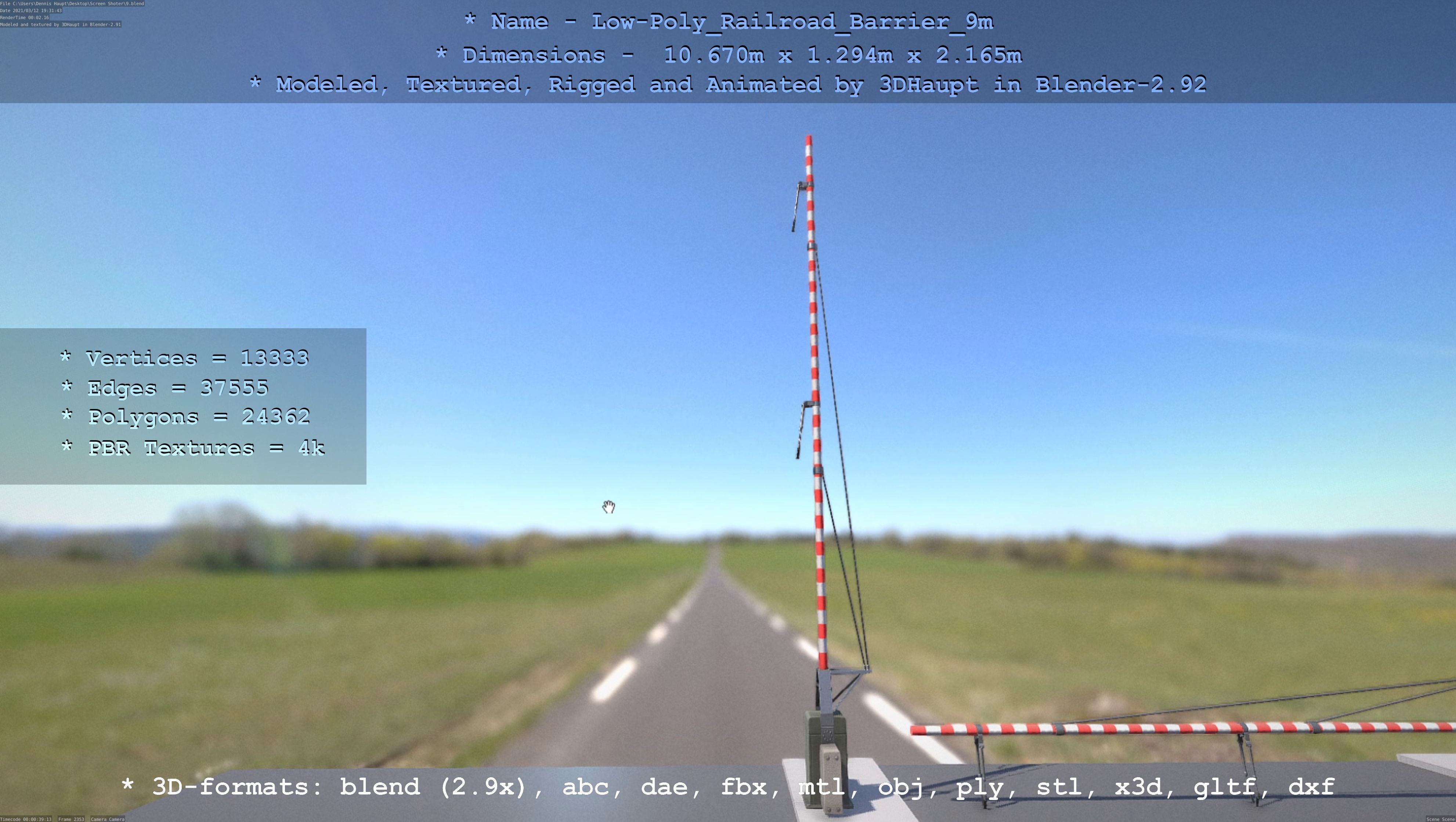 Low-Poly Railroad Barrier 9m Low-poly 3D model_45