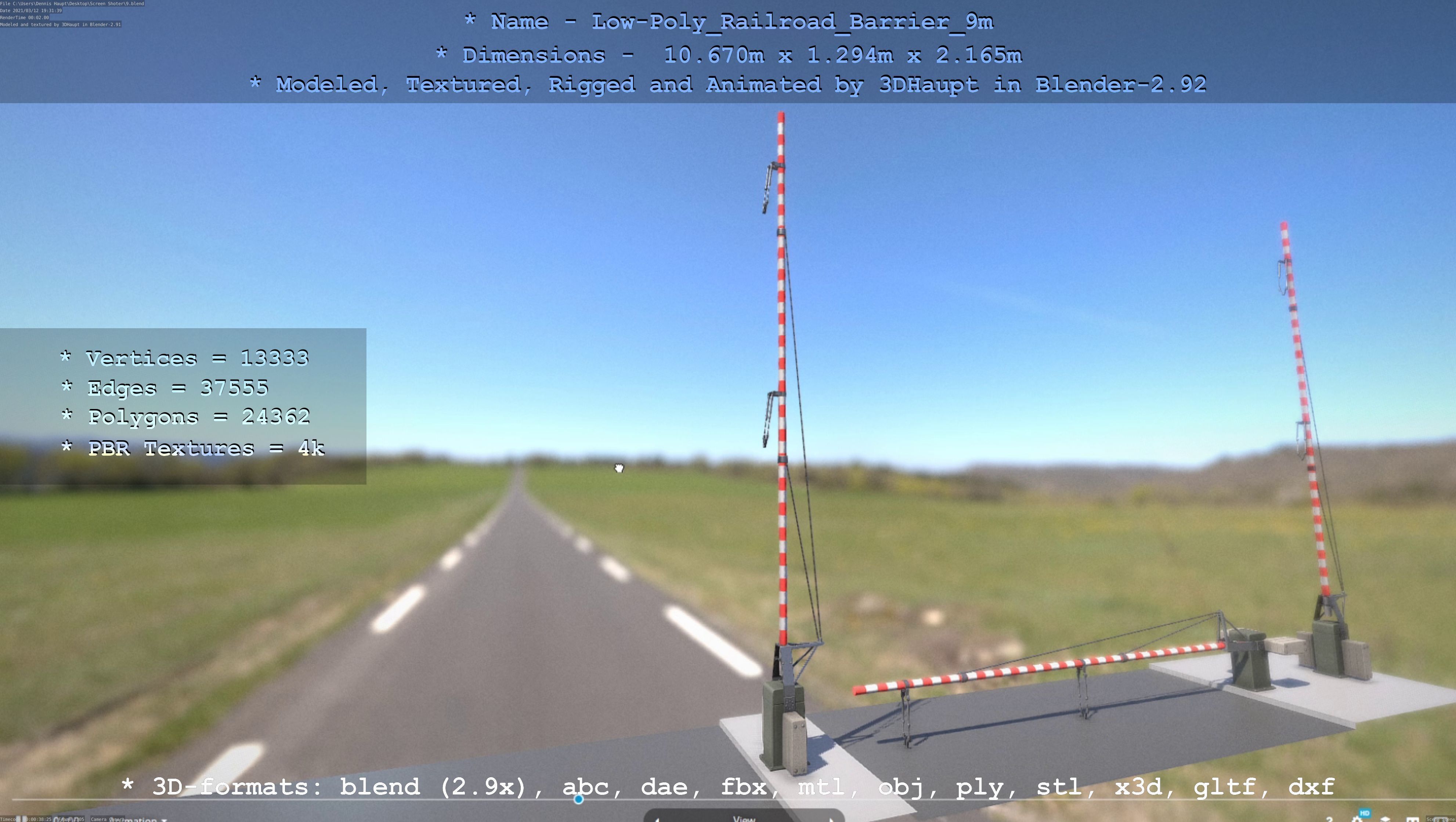 Low-Poly Railroad Barrier 9m Low-poly 3D model_42