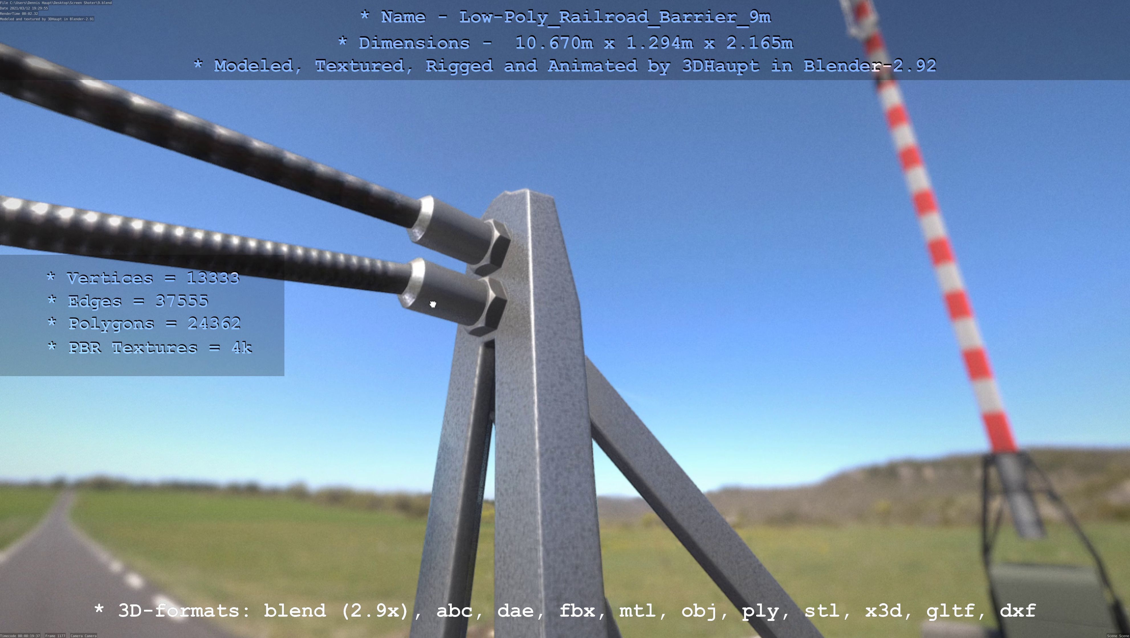 Low-Poly Railroad Barrier 9m Low-poly 3D model_112