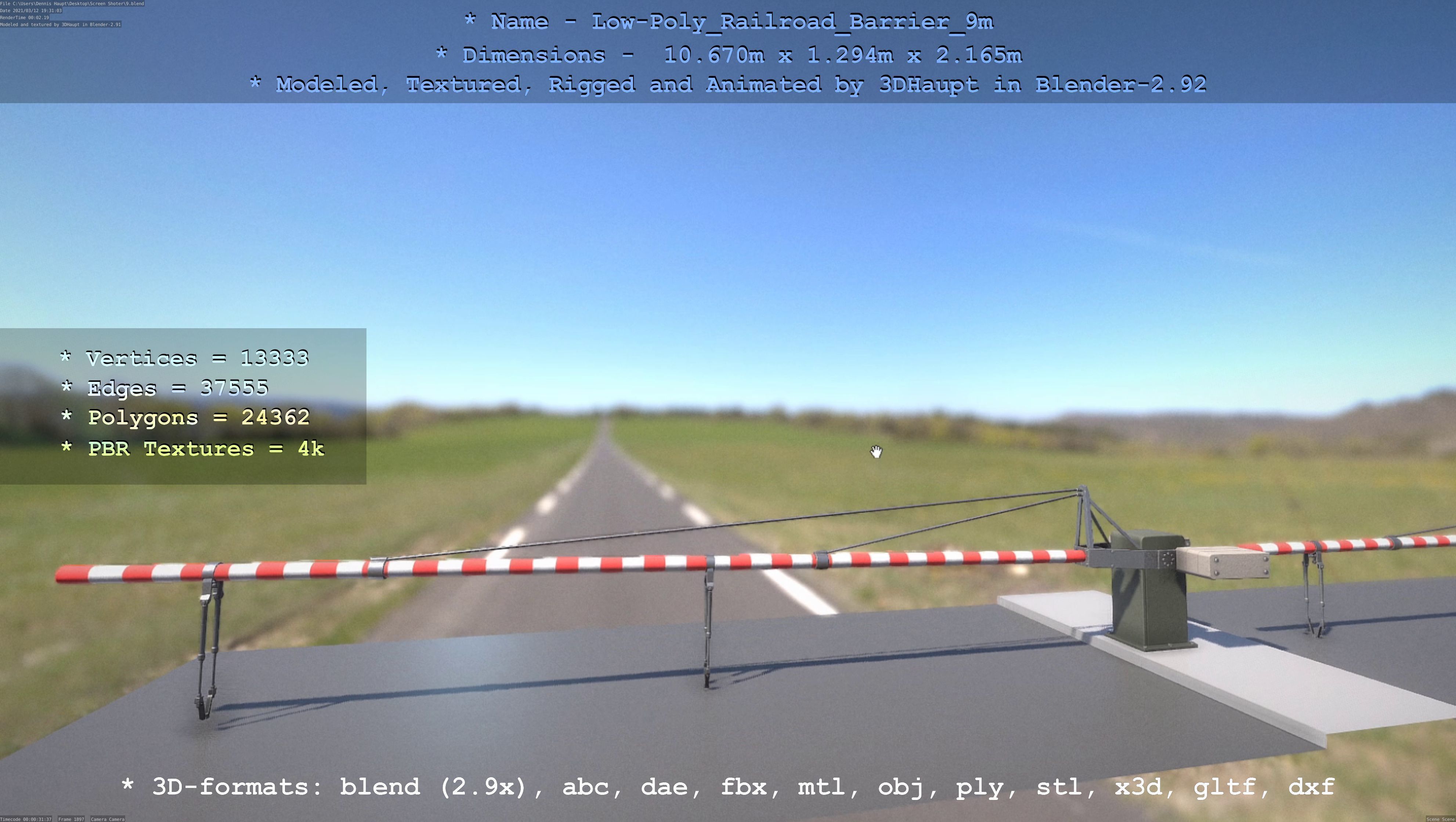 Low-Poly Railroad Barrier 9m Low-poly 3D model_33