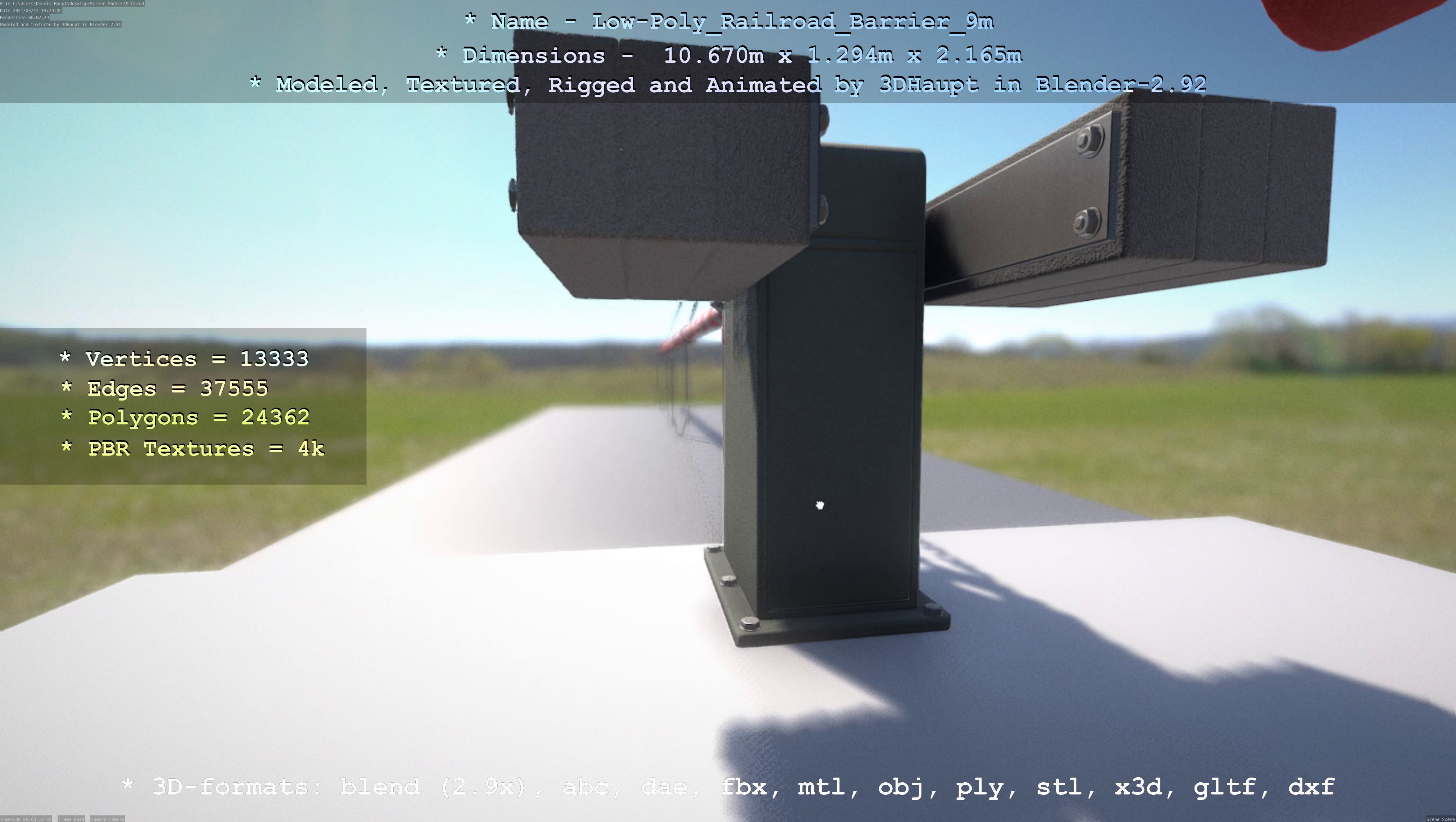 Low-Poly Railroad Barrier 9m Low-poly 3D model_104