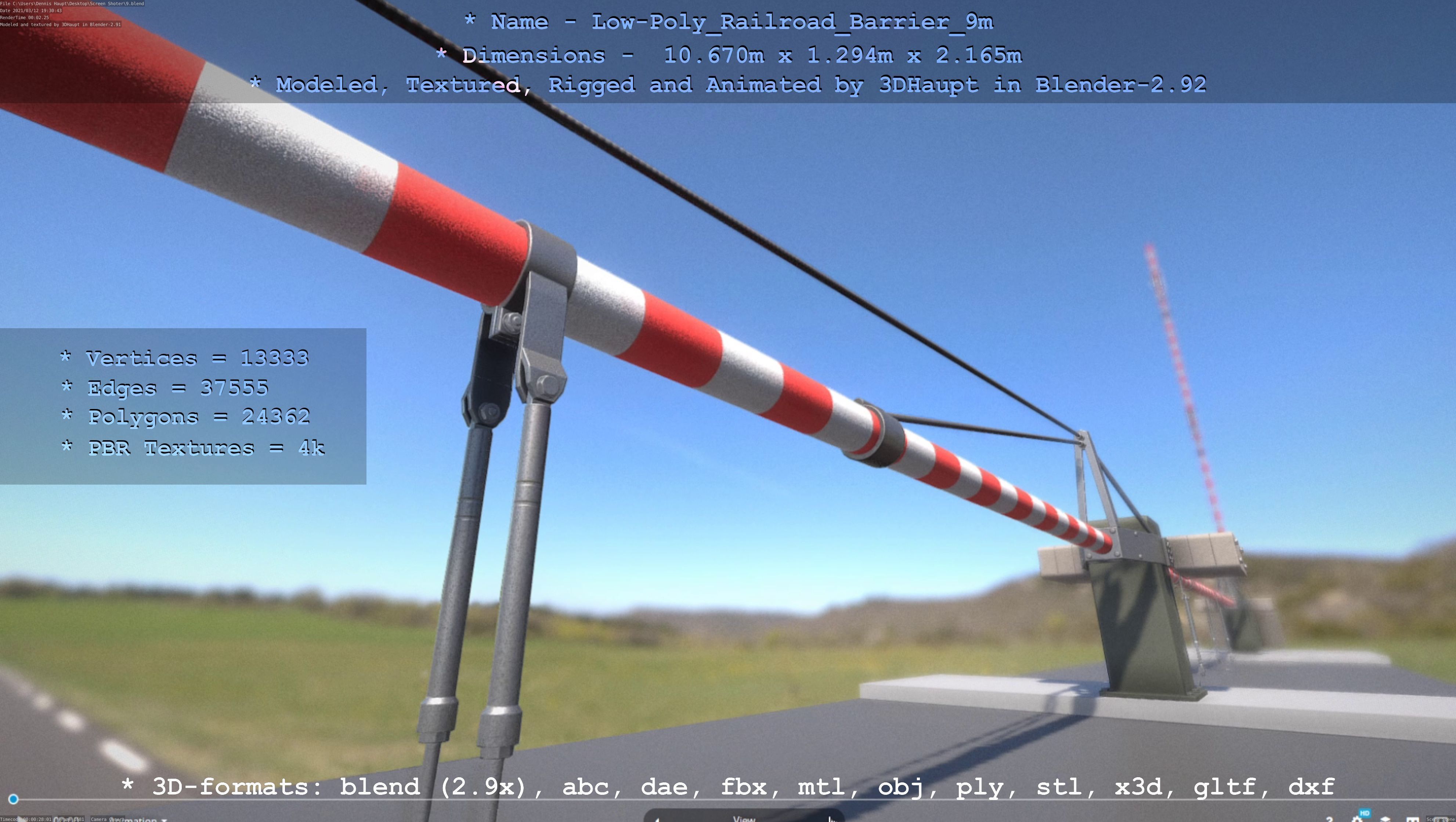 Low-Poly Railroad Barrier 9m Low-poly 3D model_27