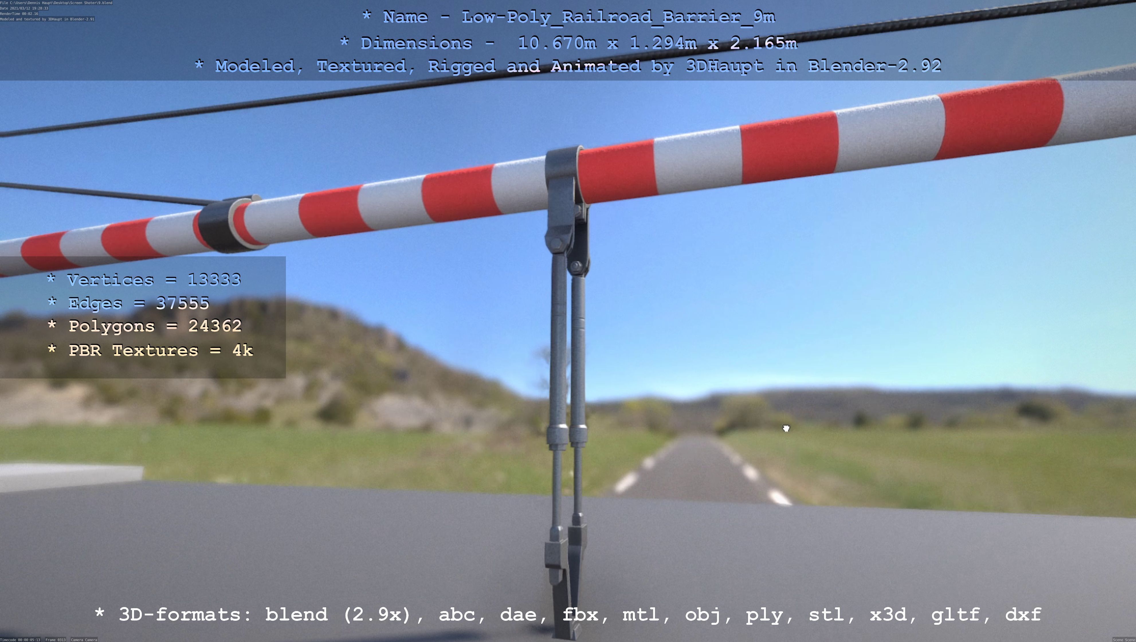 Low-Poly Railroad Barrier 9m Low-poly 3D model_115